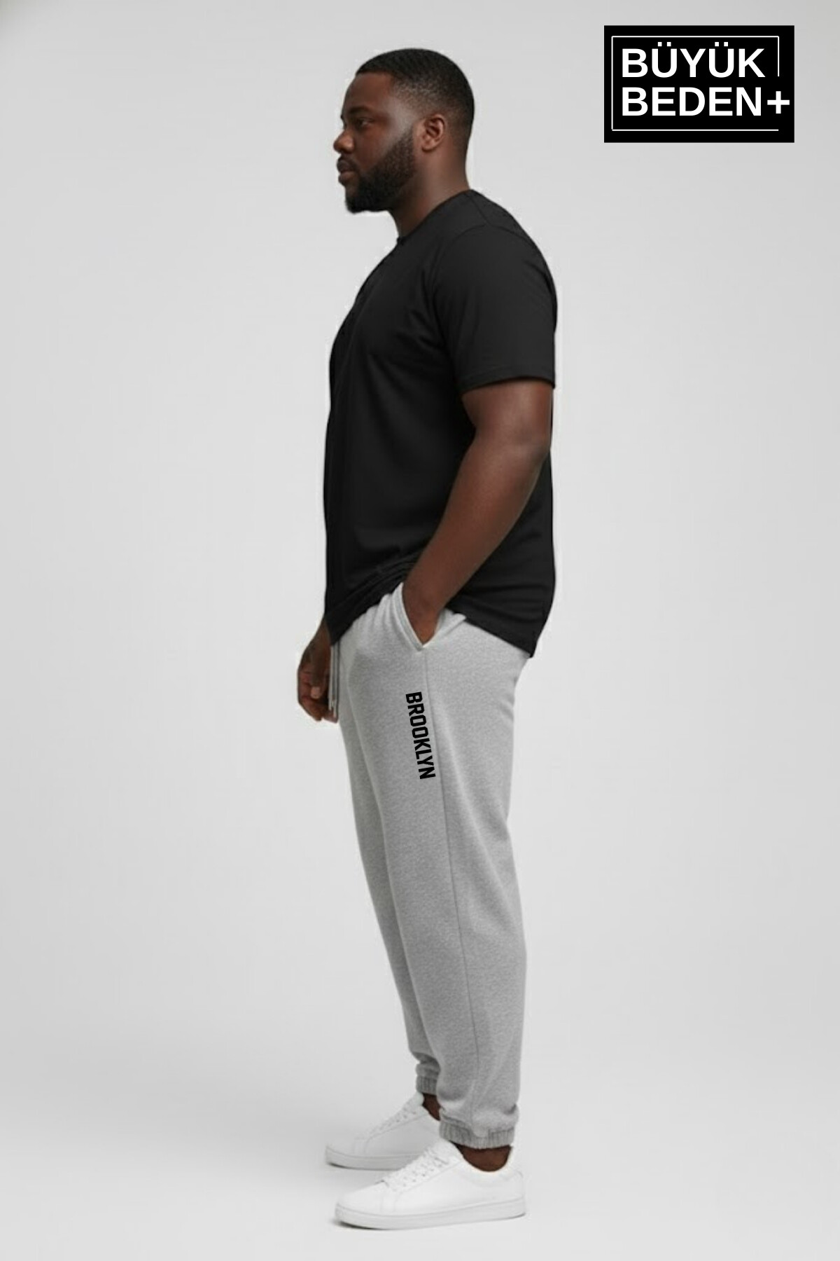 Erkek Büyük Beden BROOKLYN Baskılı Paça Lastikli  Jogger İnce Eşofman Altı  SPR26BEA951-2