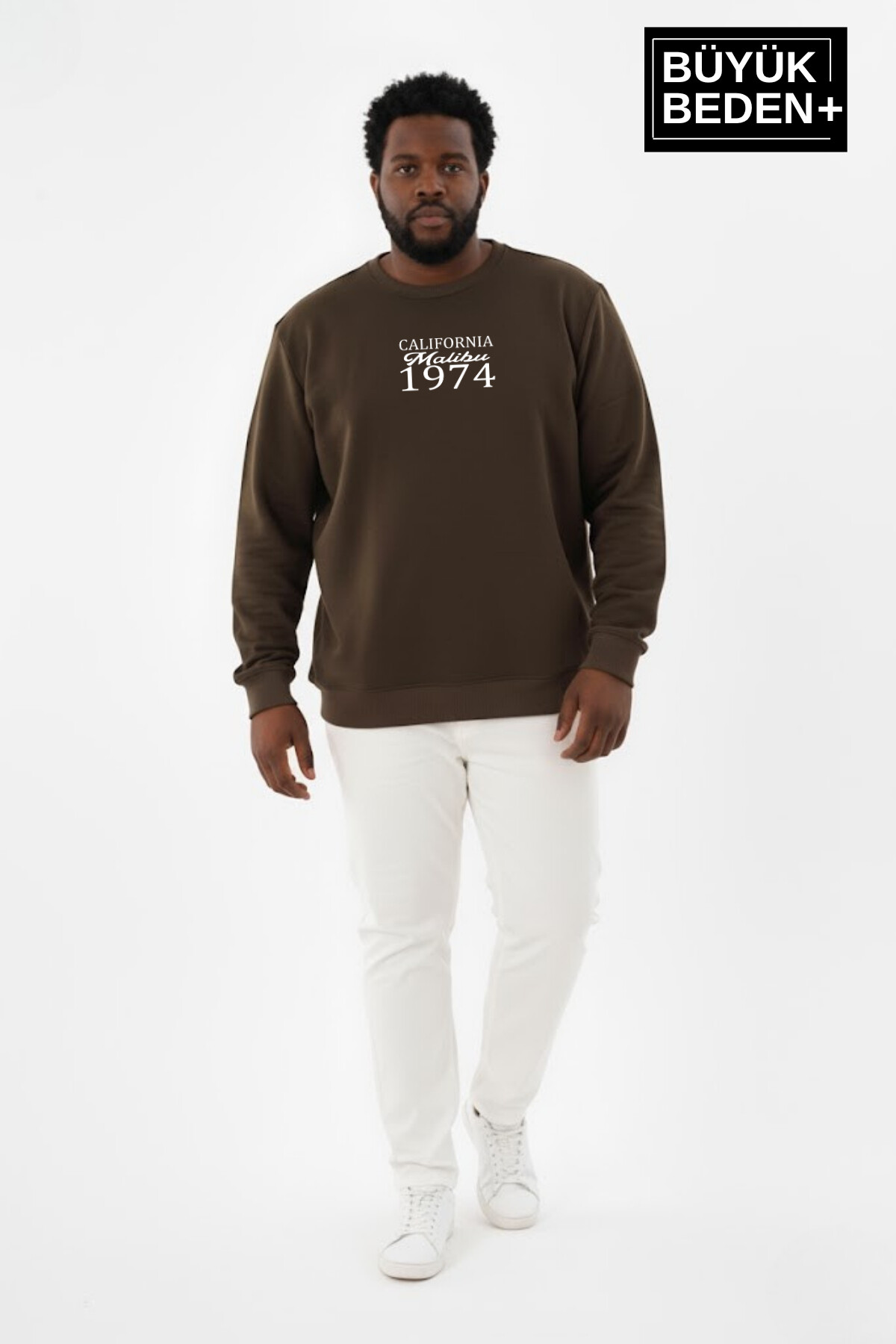 Erkek Büyük Beden California 1974 Baskılı Bisilet Yaka İnce Sweatshirt SPR26BSW956-2