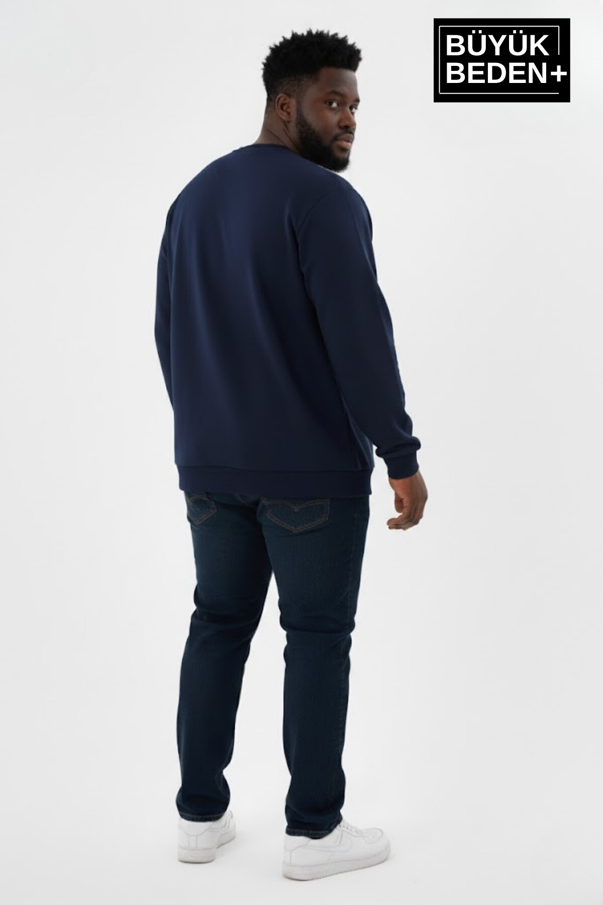 Erkek Büyük Beden El Yazılı California Baskılı Bisiklet Yaka İnce Sweatshirt SPR26BSW956-7