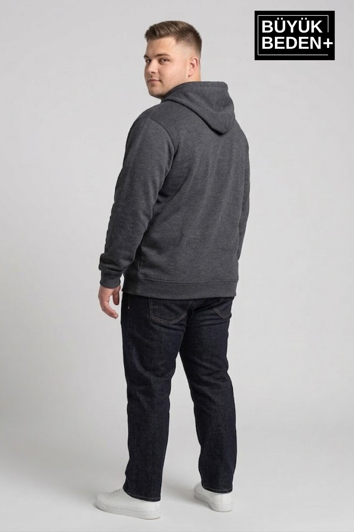 Erkek Büyük Beden Fermuarlı Kapüşonlu ince Sweatshirt Hırka - Rahat Kalıp SPR26BHR960