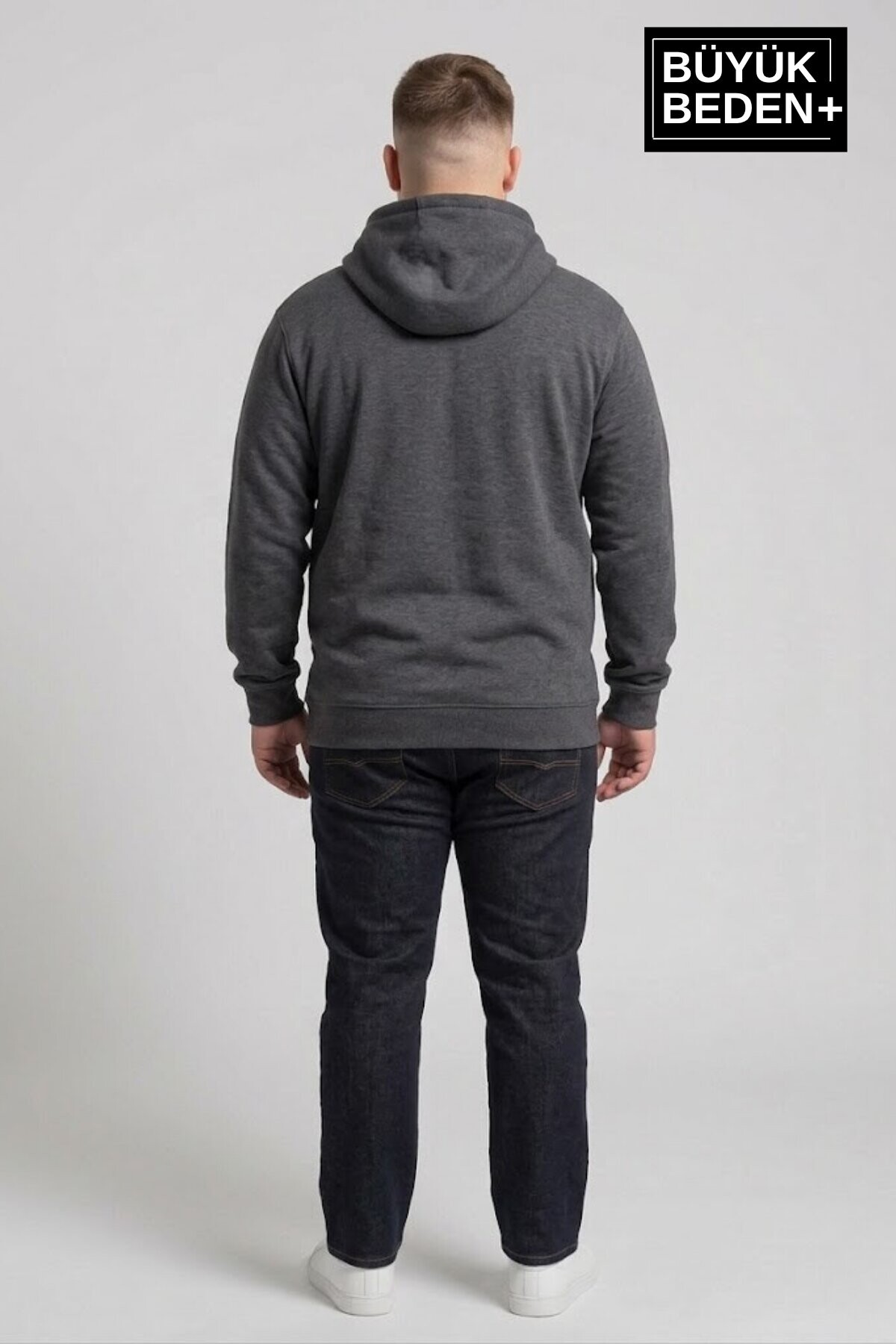 Erkek Büyük Beden Fermuarlı Kapüşonlu ince Sweatshirt Hırka - Rahat Kalıp SPR26BHR960