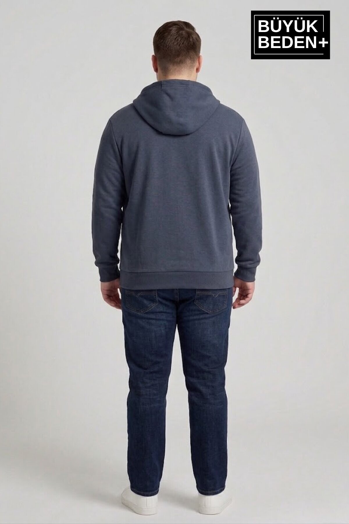 Erkek Büyük Beden Fermuarlı Kapüşonlu ince Sweatshirt Hırka - Rahat Kalıp SPR26BHR960