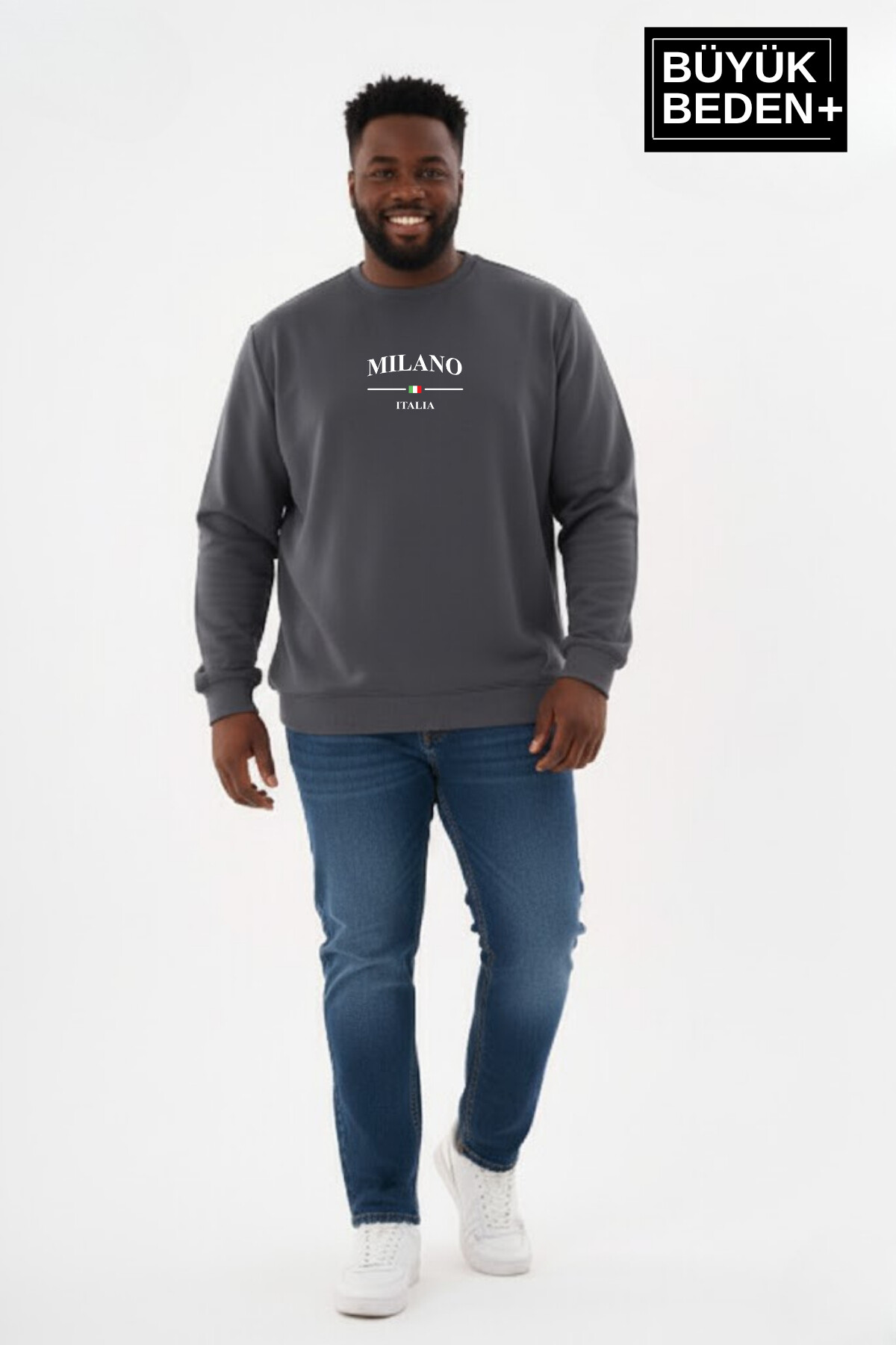 Erkek Büyük Beden MİLANO İTALiA Baskılı Bisiklet Yaka İnce Sweatshirt SPR26BSW956-9