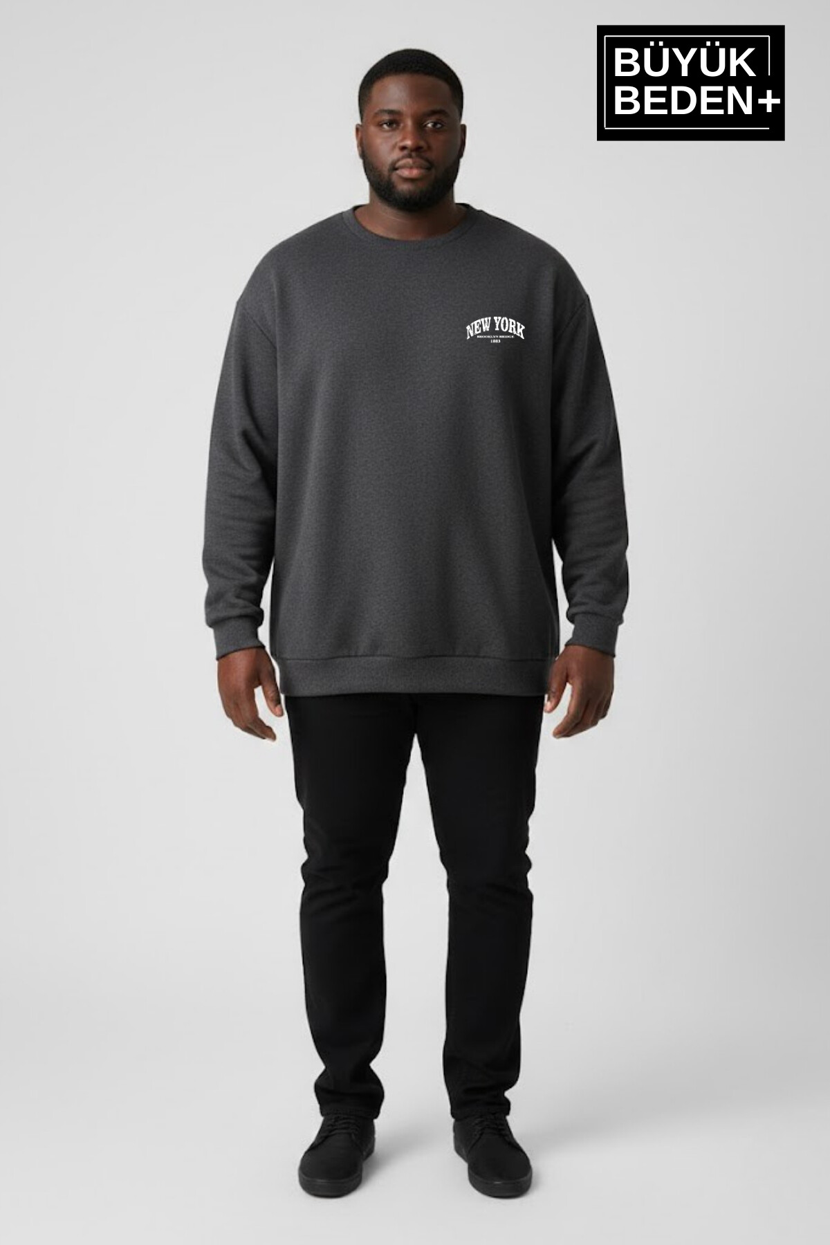 Erkek Büyük Beden New York Baskılı Bisilet Yaka İnce Sweatshirt SPR26BSW956-5