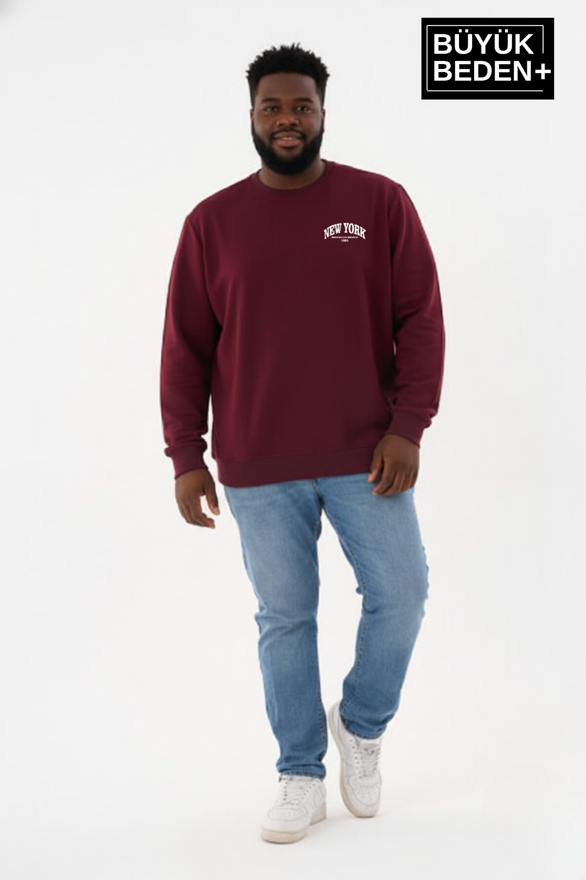 Erkek Büyük Beden New York Baskılı Bisilet Yaka İnce Sweatshirt SPR26BSW956-5