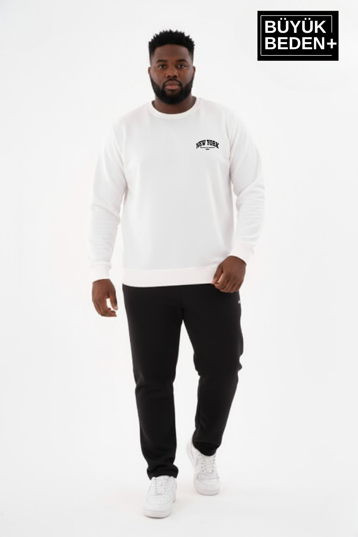 Erkek Büyük Beden New York Baskılı Bisilet Yaka İnce Sweatshirt SPR26BSW956-5