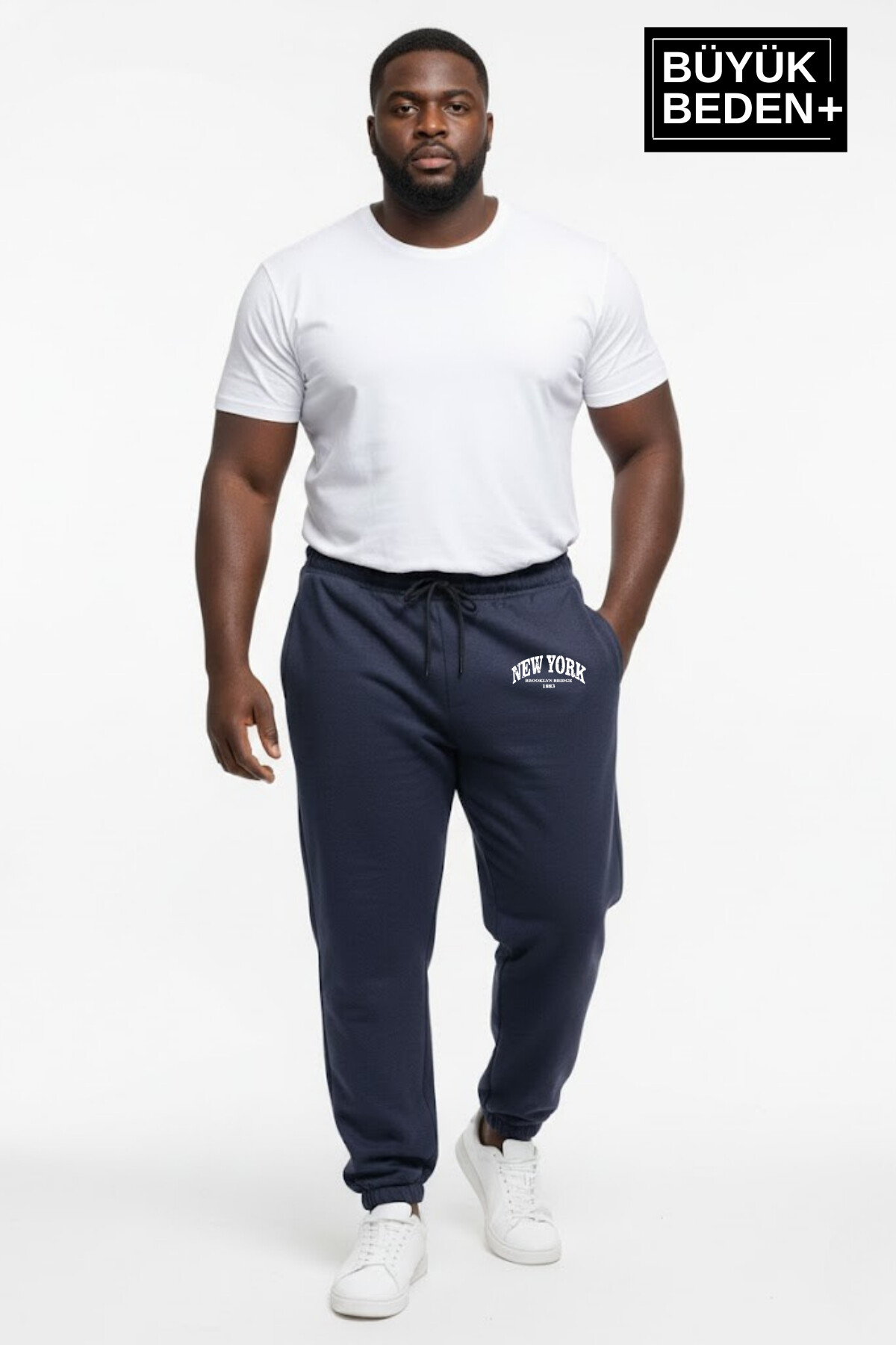 Erkek Büyük Beden New York Baskılı Paça Lastikli Rahat Kesim Jogger İnce Eşofman Altı SPR26BEA951-5