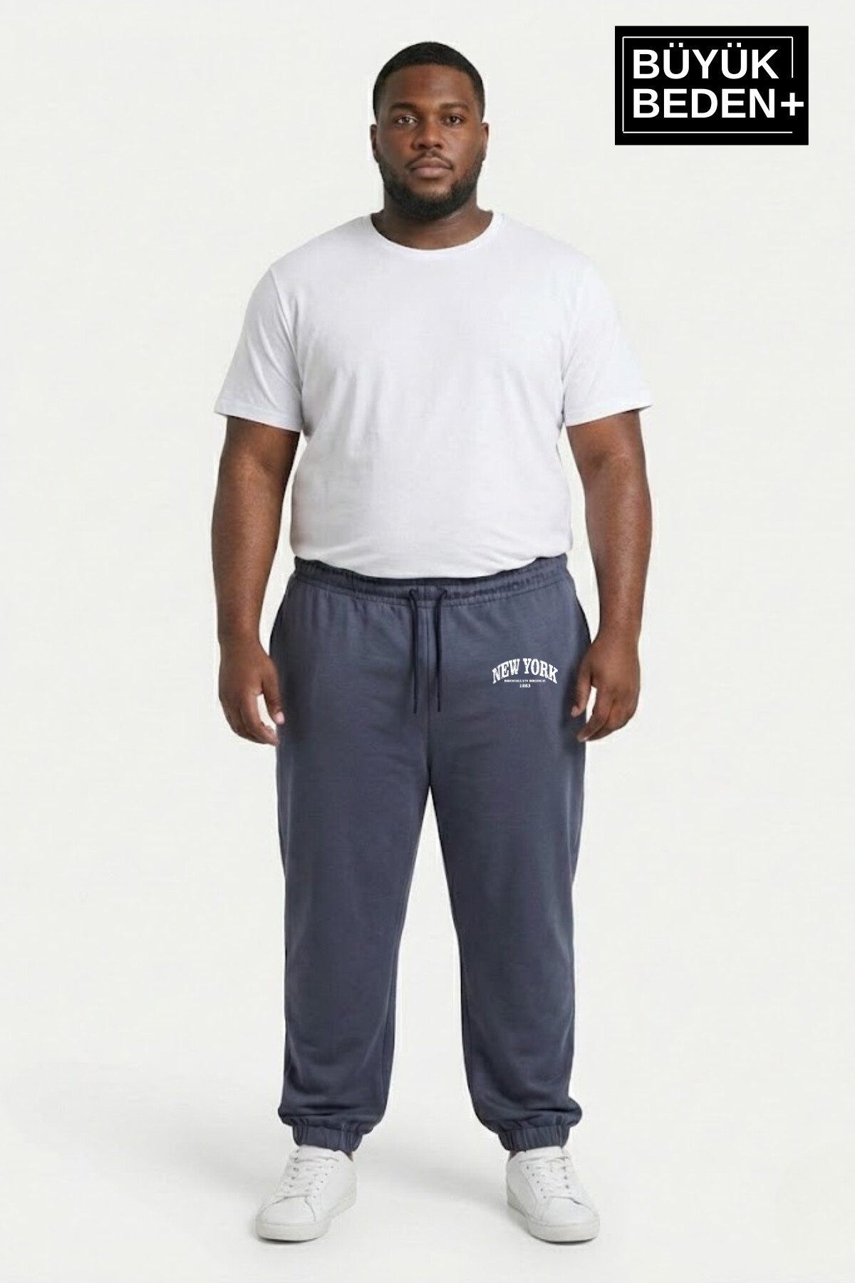 Erkek Büyük Beden New York Baskılı Paça Lastikli Rahat Kesim Jogger İnce Eşofman Altı SPR26BEA951-5