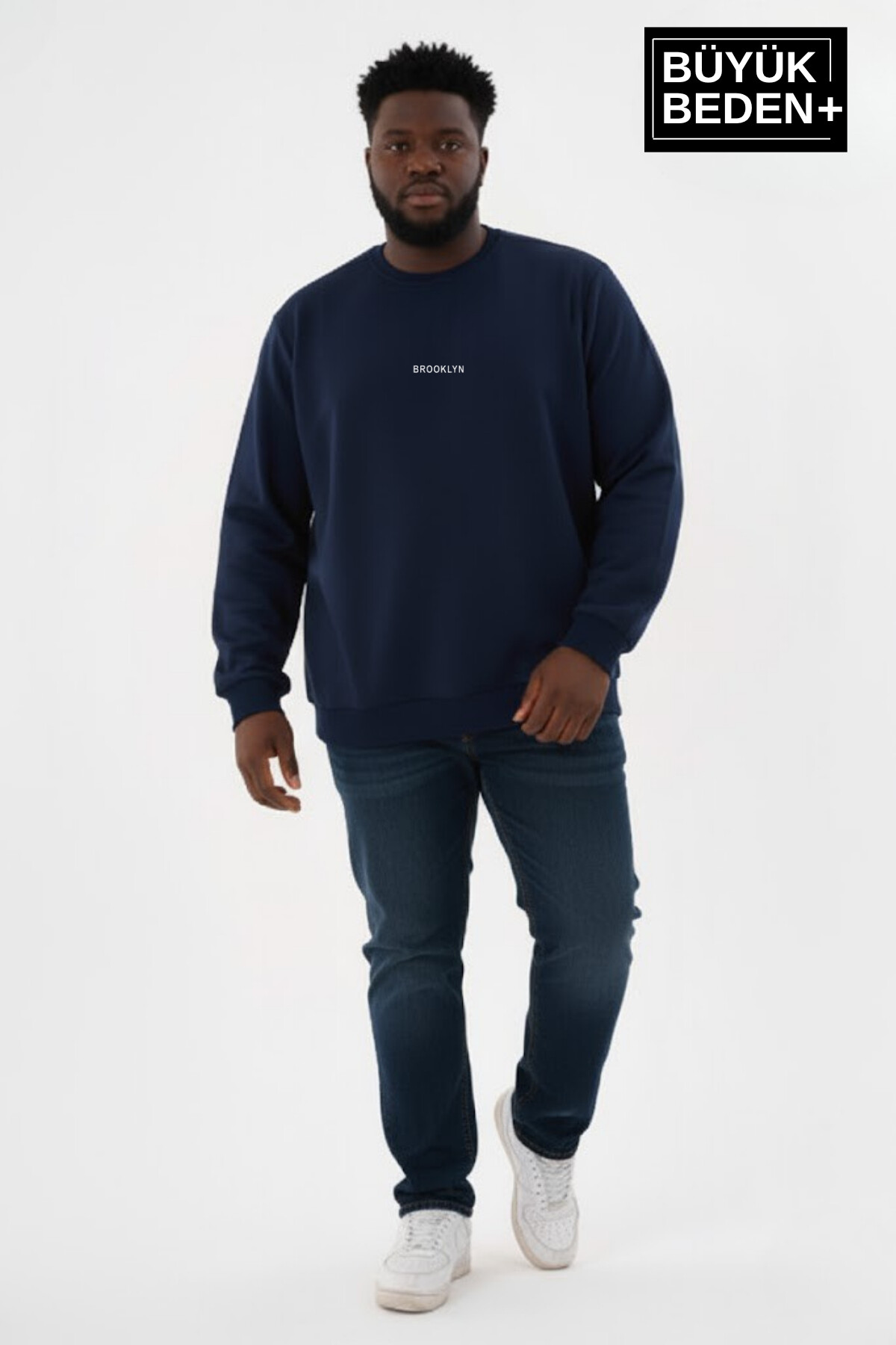 Erkek Büyük Beden Orta Brooklyn Baskılı Bisiklet Yaka İnce Sweatshirt SPR26BSW956-8