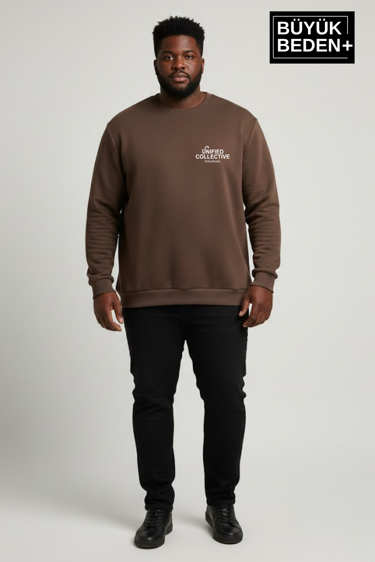 Erkek Büyük Beden Unified Collective Baskılı Bisiklet Yaka İnce Sweatshirt SPR26BSW956-10