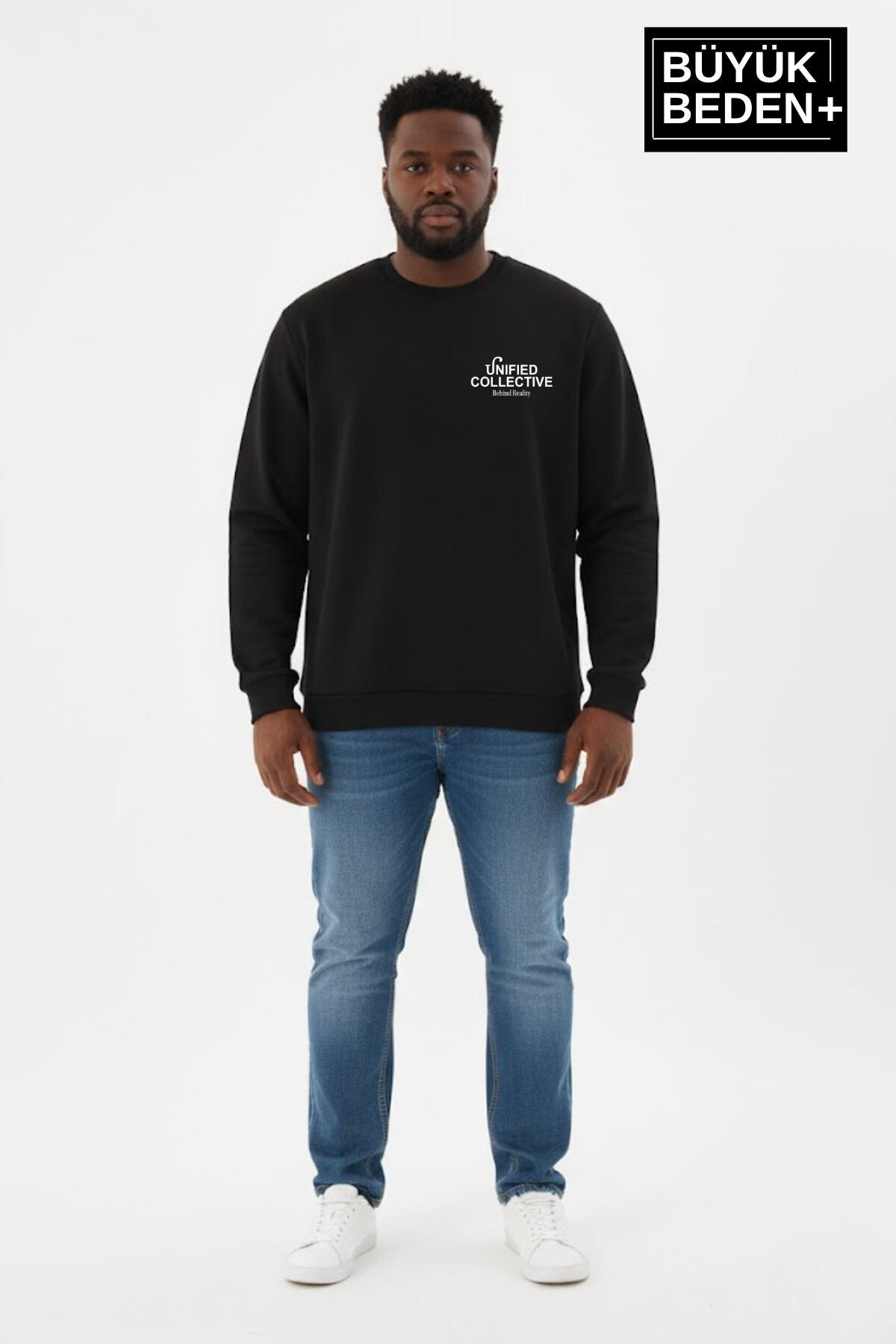 Erkek Büyük Beden Unified Collective Baskılı Bisiklet Yaka İnce Sweatshirt SPR26BSW956-10