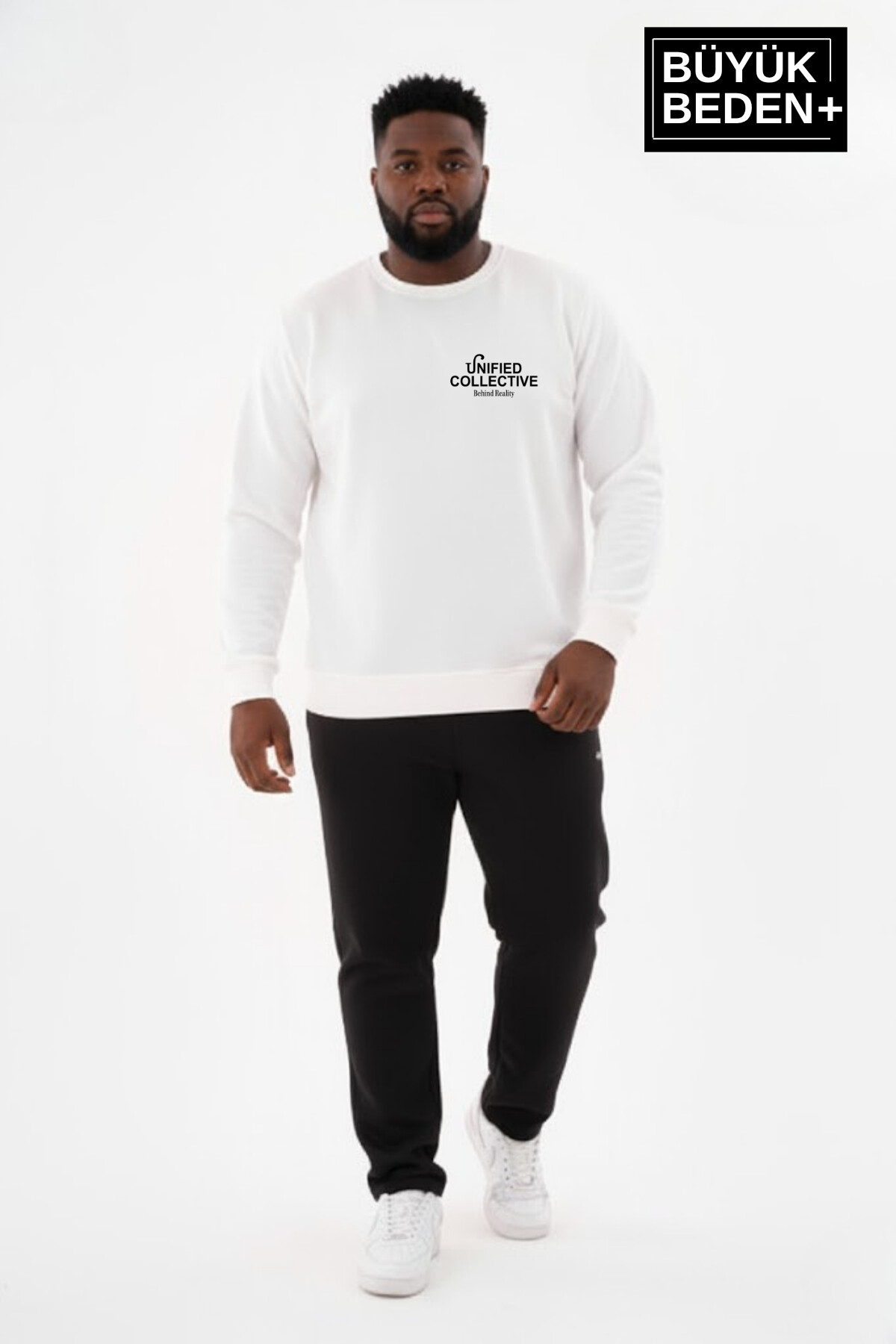 Erkek Büyük Beden Unified Collective Baskılı Bisiklet Yaka İnce Sweatshirt SPR26BSW956-10