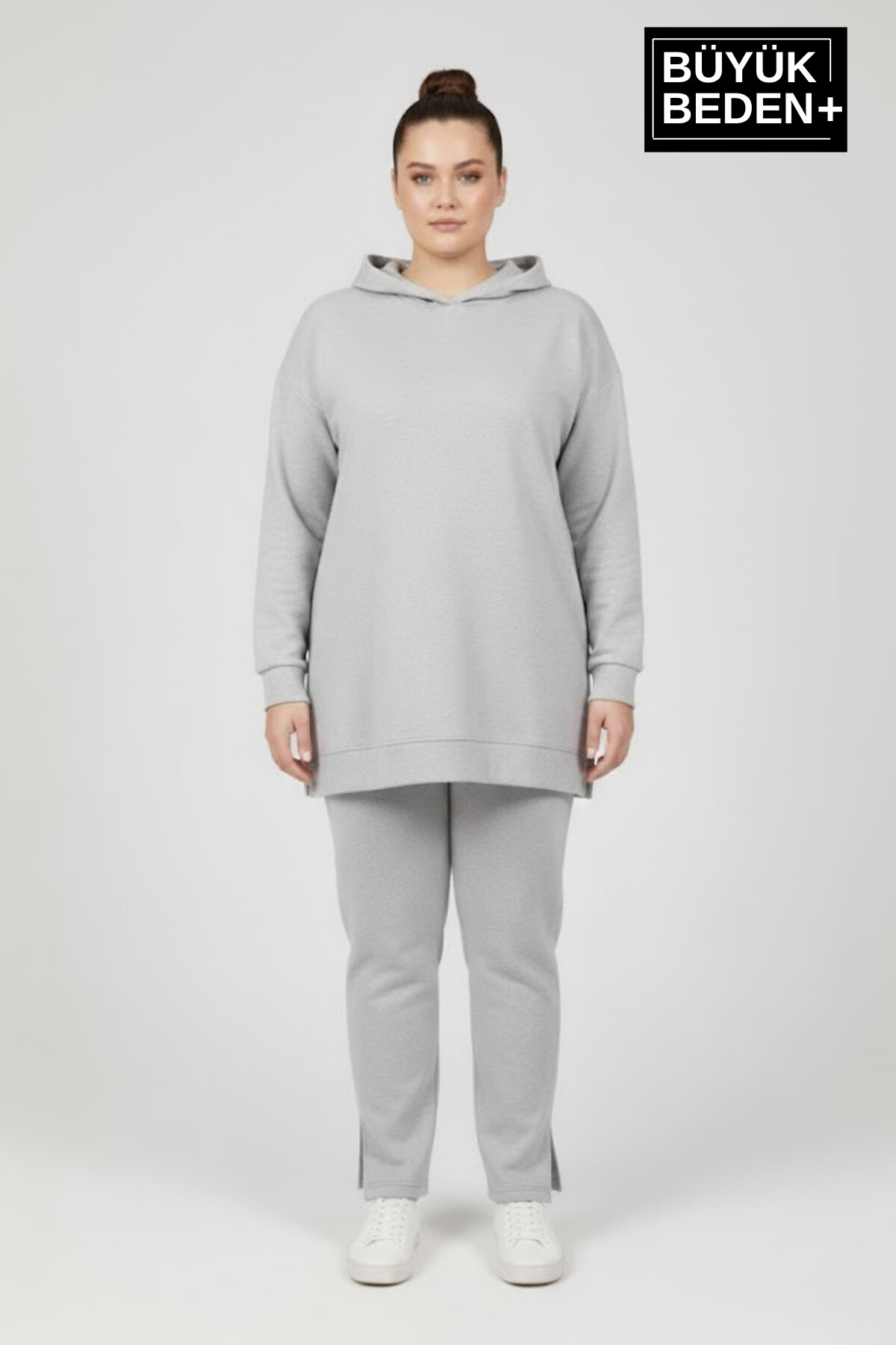 Kadın Büyük Beden 2 li Set Kapşonlu Tunik ince Sweatshırt  SPR26BTK991+2