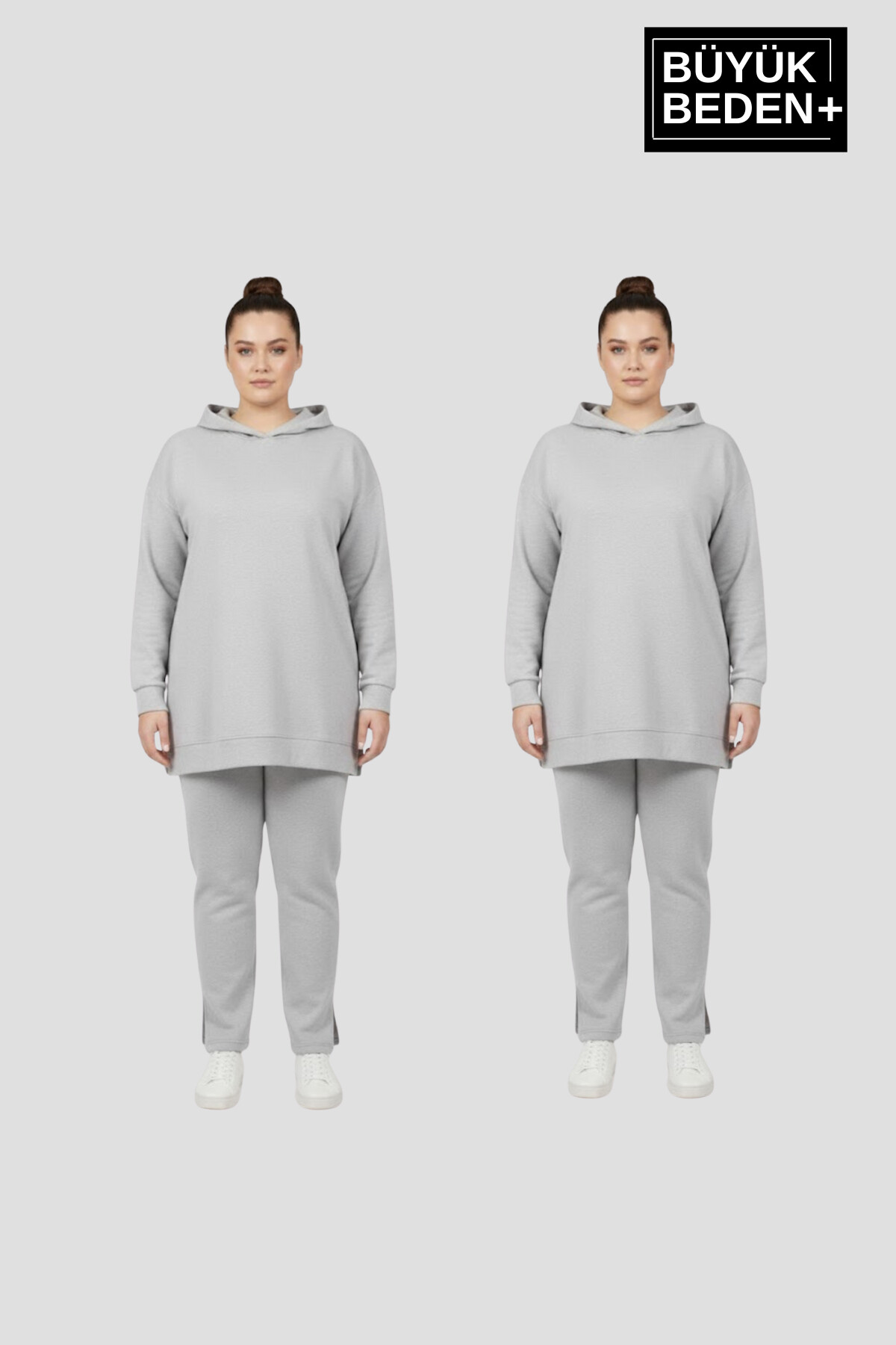 Kadın Büyük Beden 2 li Set Kapşonlu Tunik ince Sweatshırt  SPR26BTK991+2