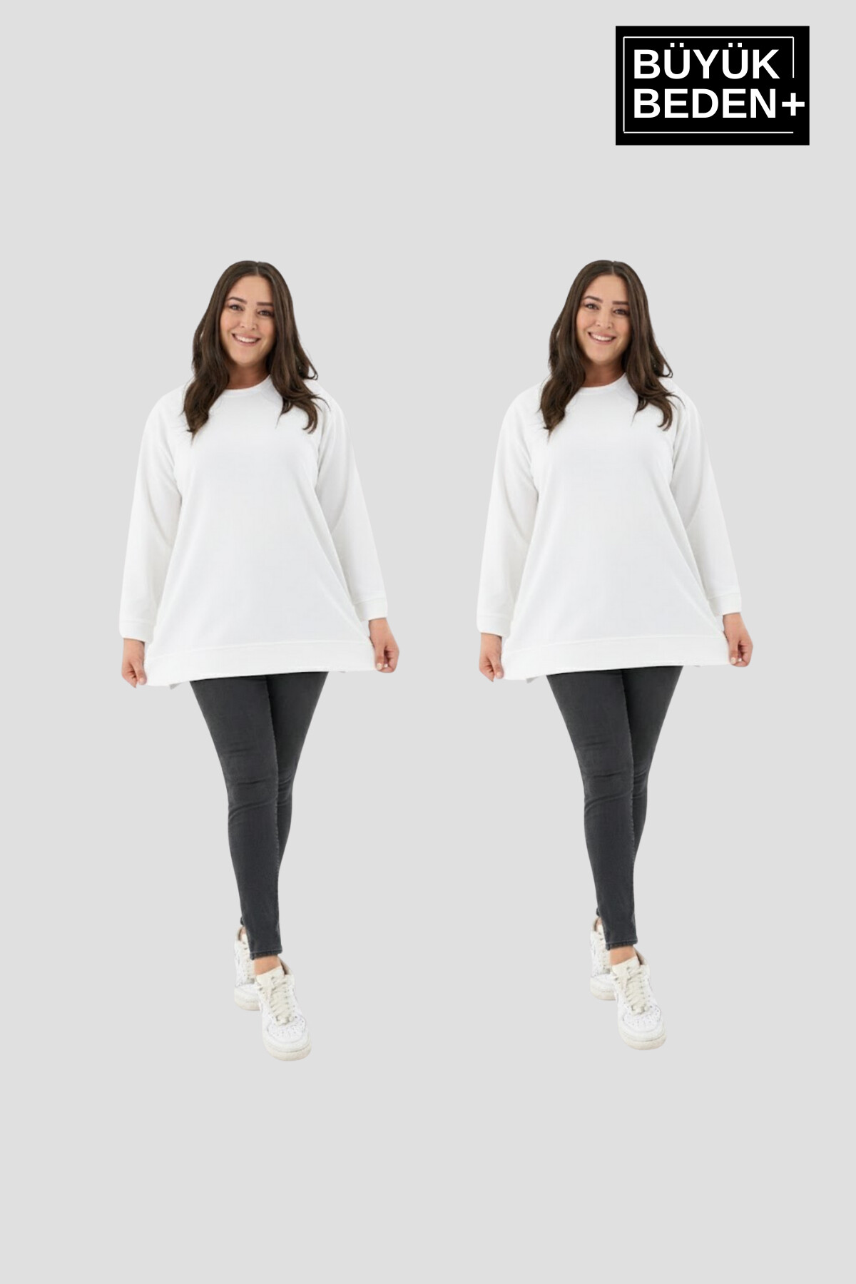 Kadın  Büyük Beden 2li Set ince Sweatshırt Tunik SPR26BTK990+2