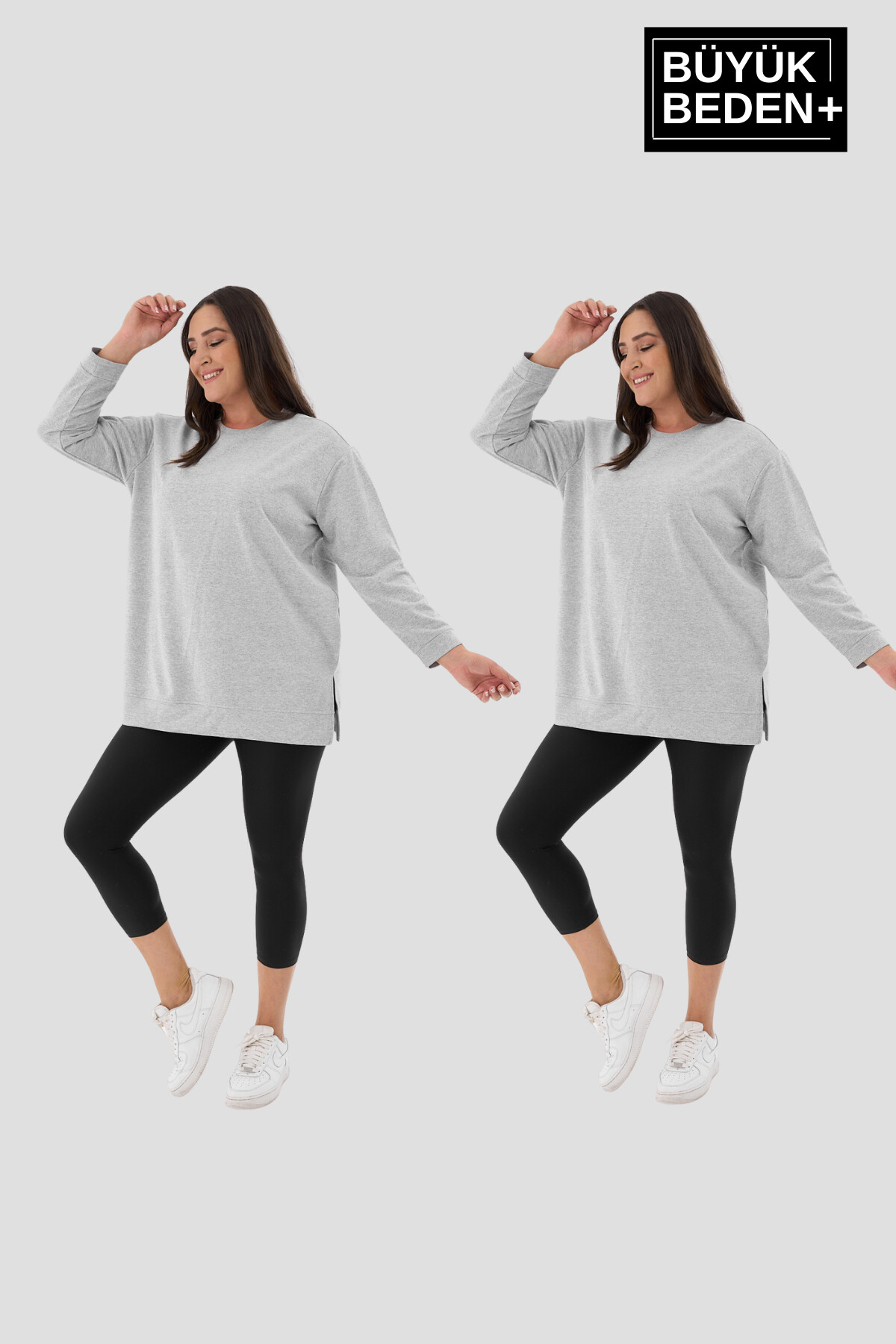 Kadın  Büyük Beden 2li Set ince Sweatshırt Tunik SPR26BTK990+2