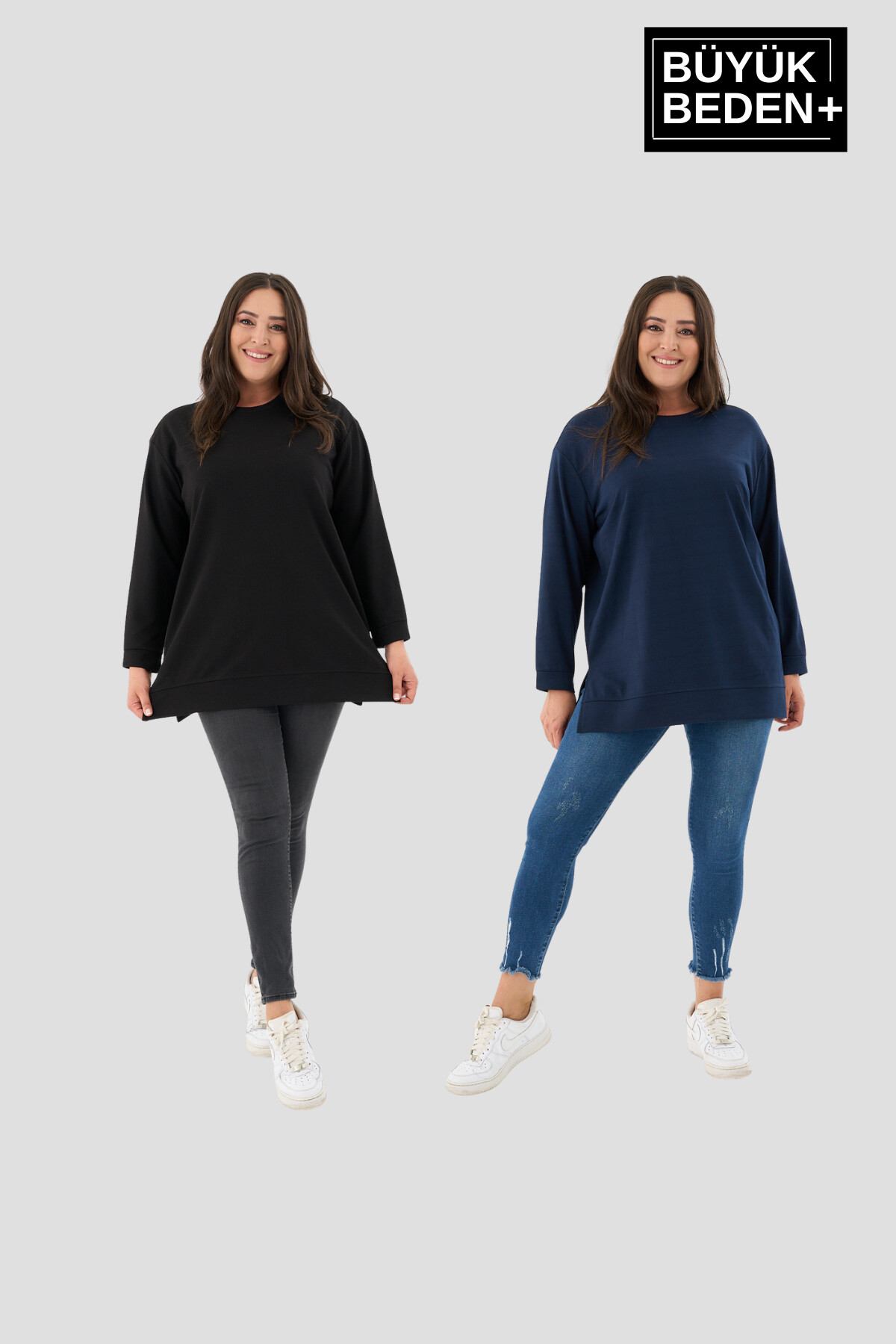 Kadın  Büyük Beden 2li Set ince Sweatshırt Tunik SPR26BTK990+2