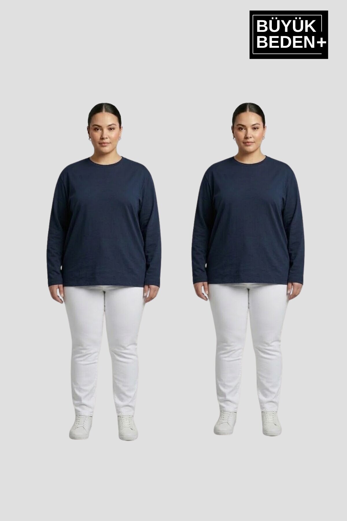 Superlife Kadın Büyük Beden 2li Set ince Penye Bisiklet Yaka Tişört SPR26BTS942+2