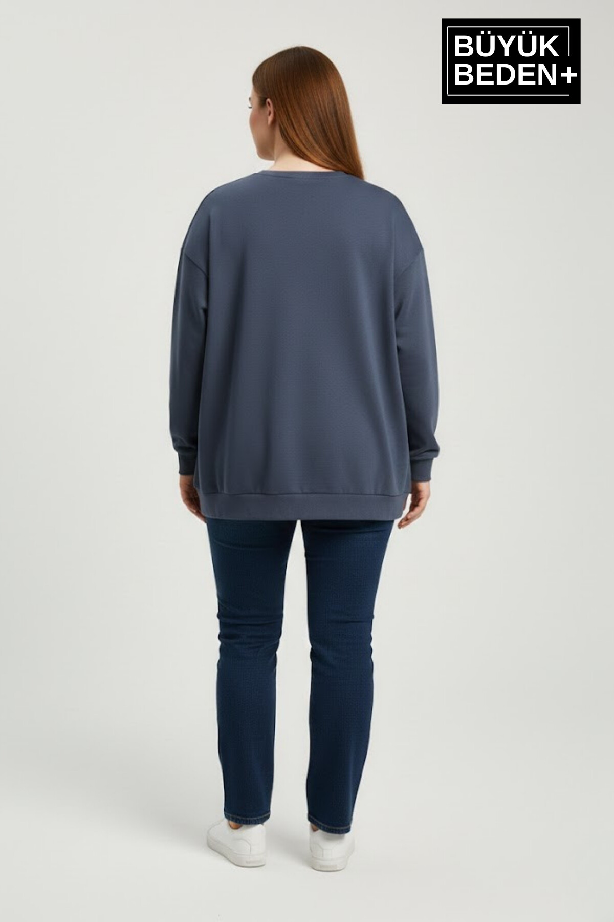 Kadın Büyük Beden AR Baskılı Yaka Kollar Etek Ribana Bisilet Yaka İnce Sweatshirt SPR26BSWK956-1
