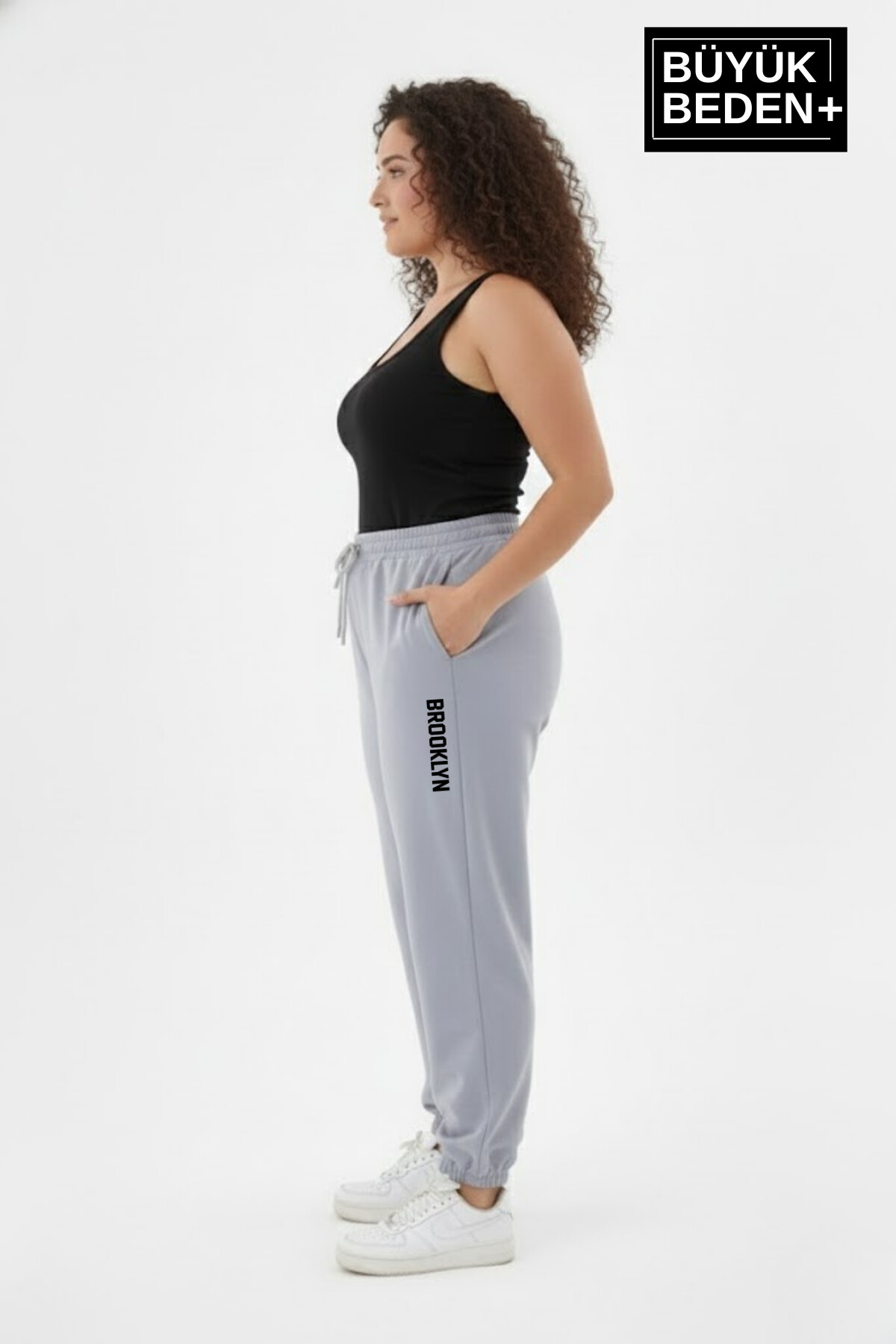 Kadın Büyük Beden BROOKLYN Baskılı Paça Lastikli  Jogger İnce Eşofman Altı  SPR26BEAK951-2