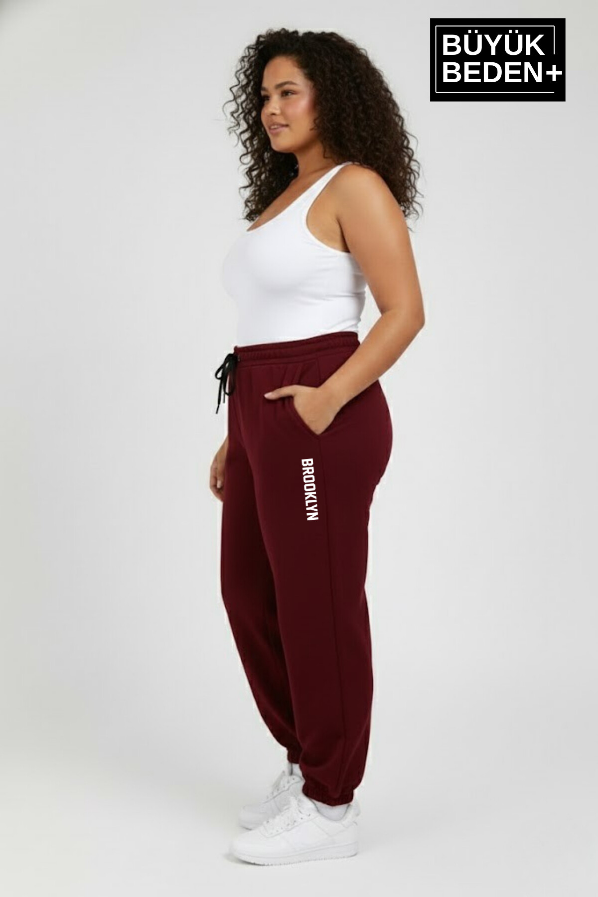 Kadın Büyük Beden BROOKLYN Baskılı Paça Lastikli  Jogger İnce Eşofman Altı  SPR26BEAK951-2