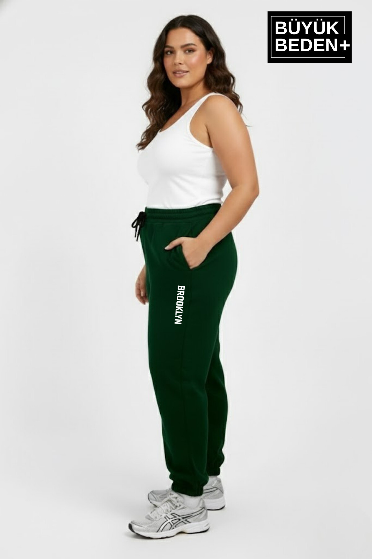 Kadın Büyük Beden BROOKLYN Baskılı Paça Lastikli  Jogger İnce Eşofman Altı  SPR26BEAK951-2
