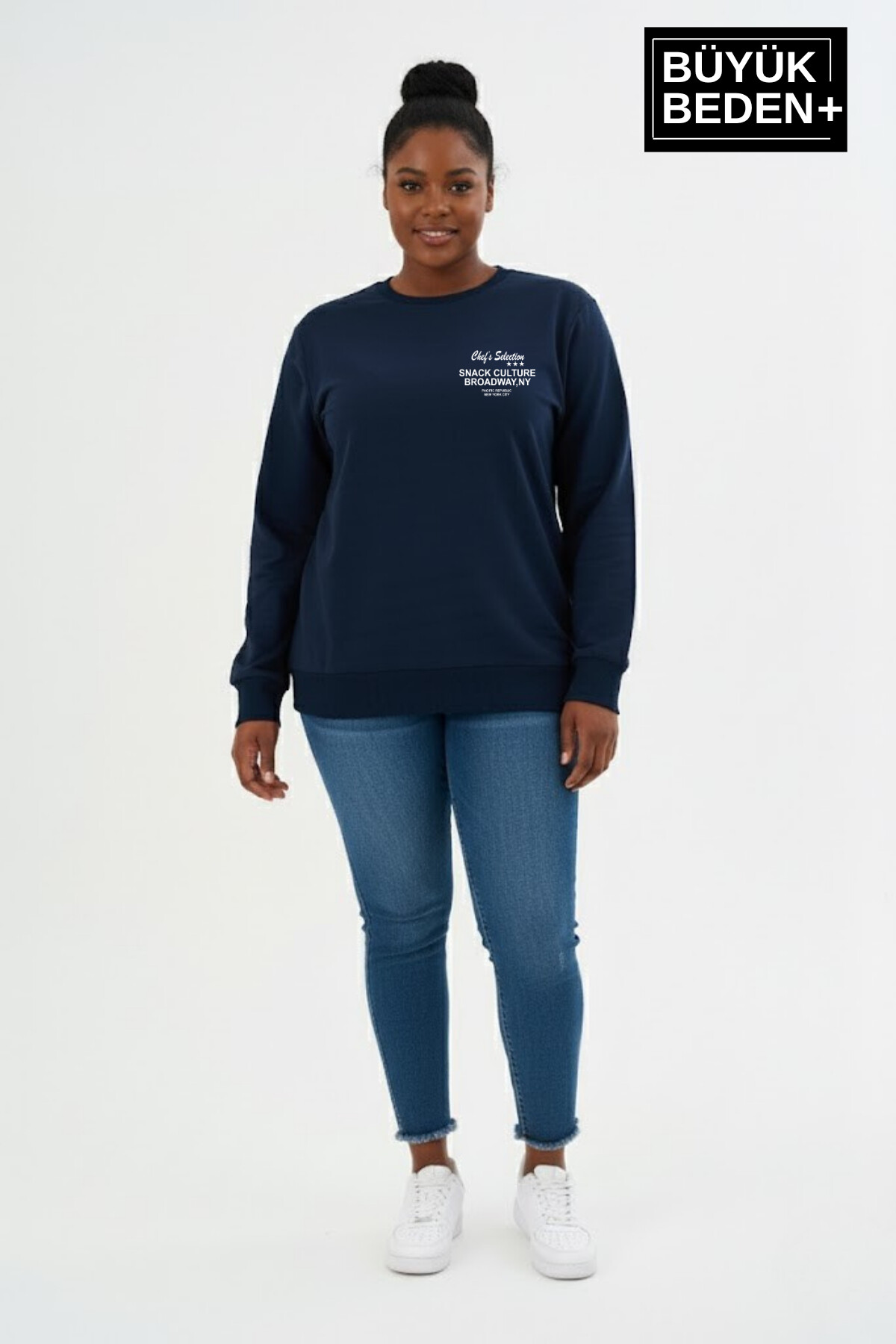 Kadın Büyük Beden CHEF Baskılı Bisilet Yaka İnce Sweatshirt SPR26BSWK956-4