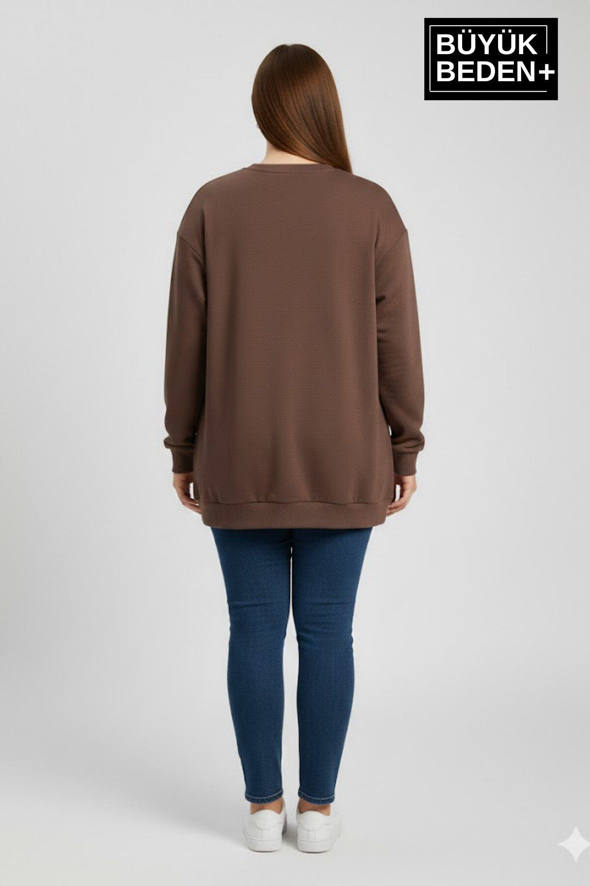 Kadın Büyük Beden El Yazılı Brooklyn Baskılı  Bisiklet Yaka İnce Sweatshirt SPR26BSWK956-6
