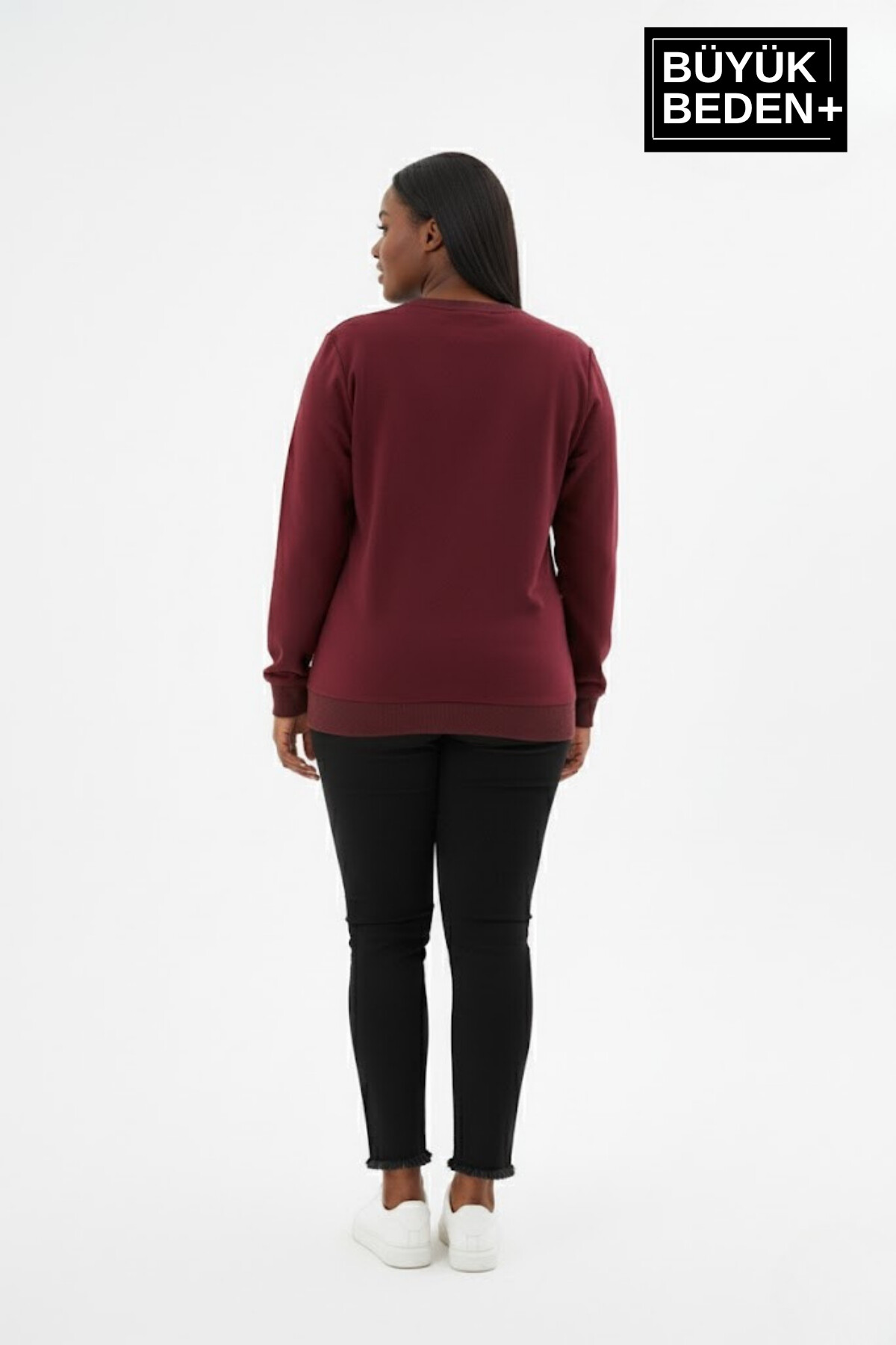Kadın Büyük Beden El Yazılı Brooklyn Baskılı  Bisiklet Yaka İnce Sweatshirt SPR26BSWK956-6