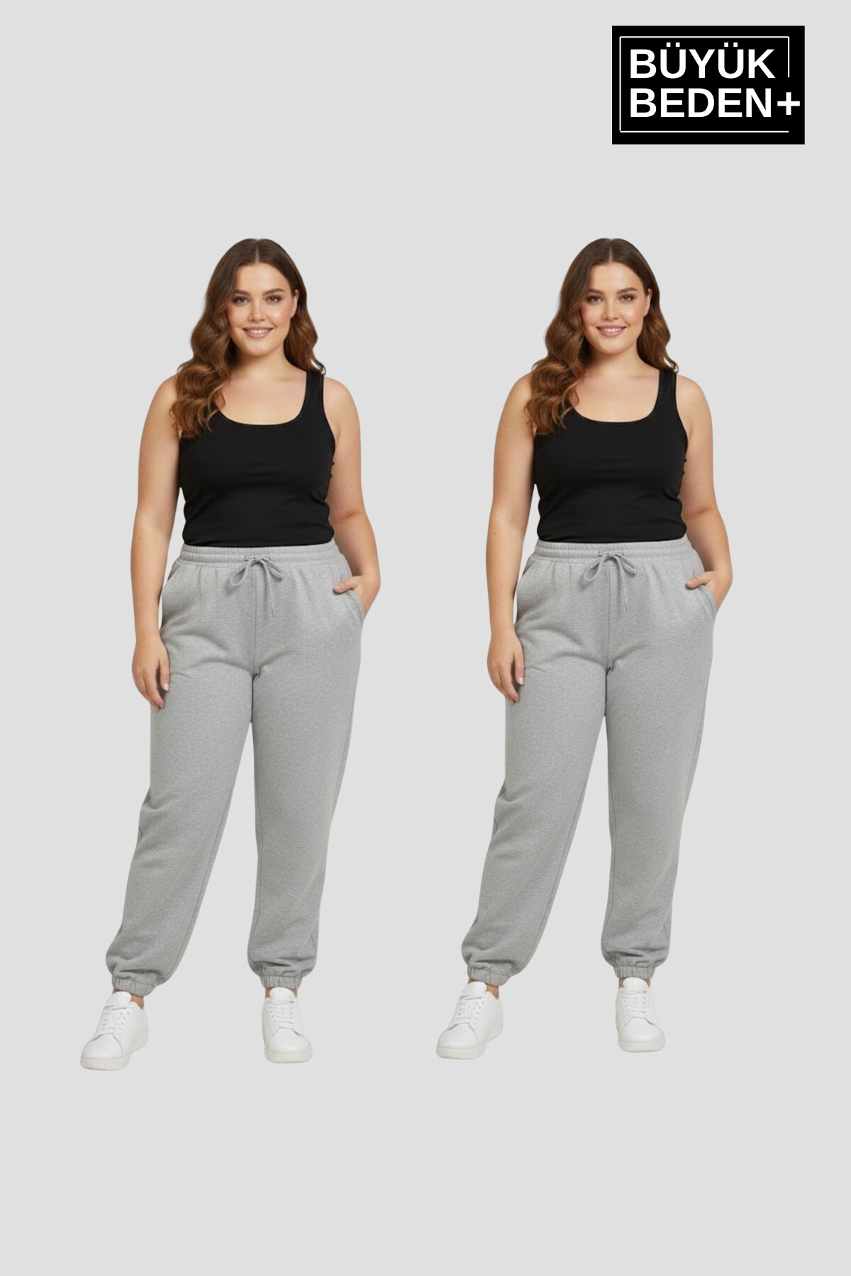 Kadın Büyük Beden İkili Jogger Paça Lastikli İnce Eşofman Altı Seti  SPR26BEA951+2