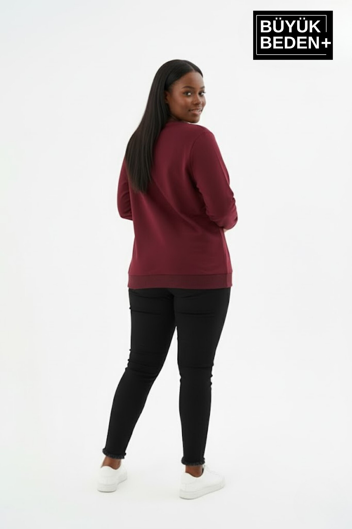 Kadın Büyük Beden M Baskılı Bisiklet Yaka ince Sweatshirt SPR26BSWK956-13