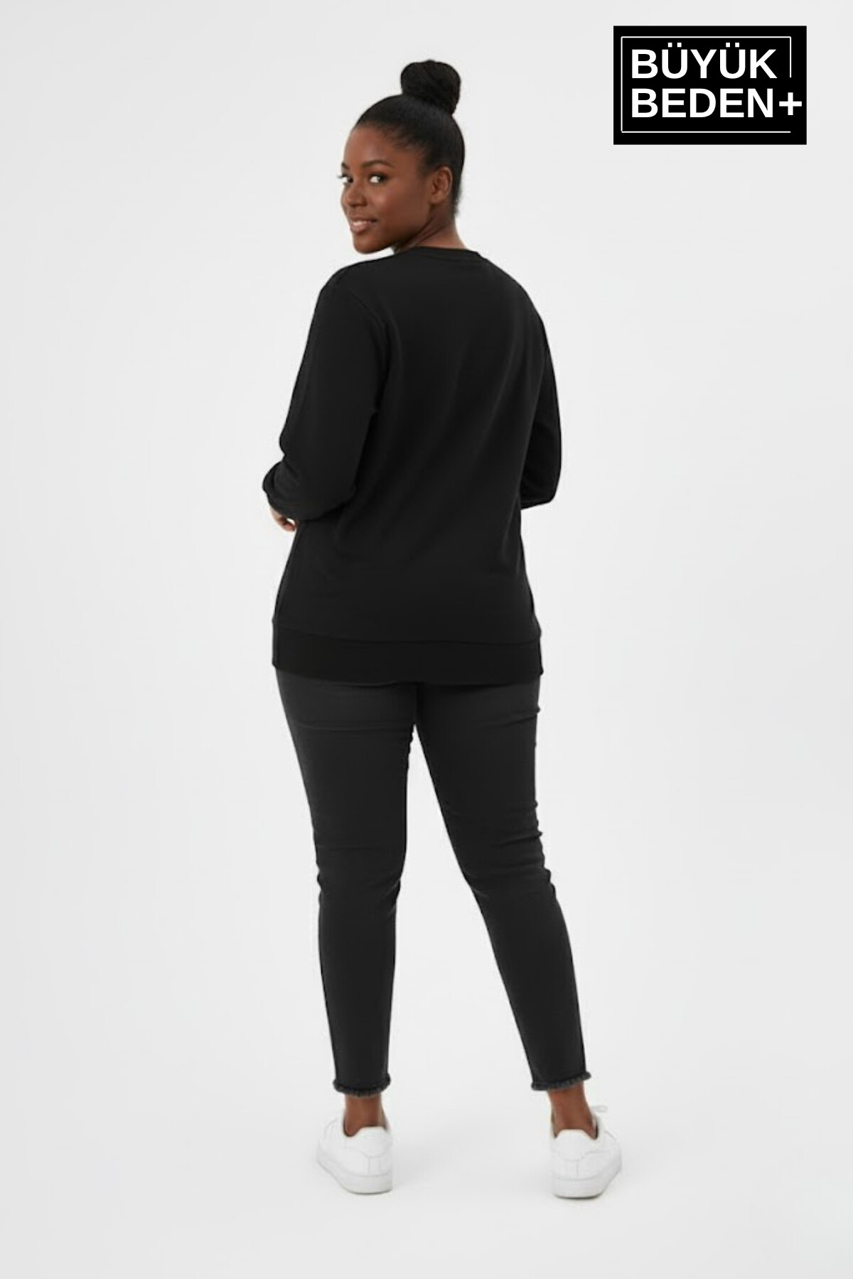 Kadın Büyük Beden New York Baskılı Bisilet Yaka İnce Sweatshirt SPR26BSWK956-5
