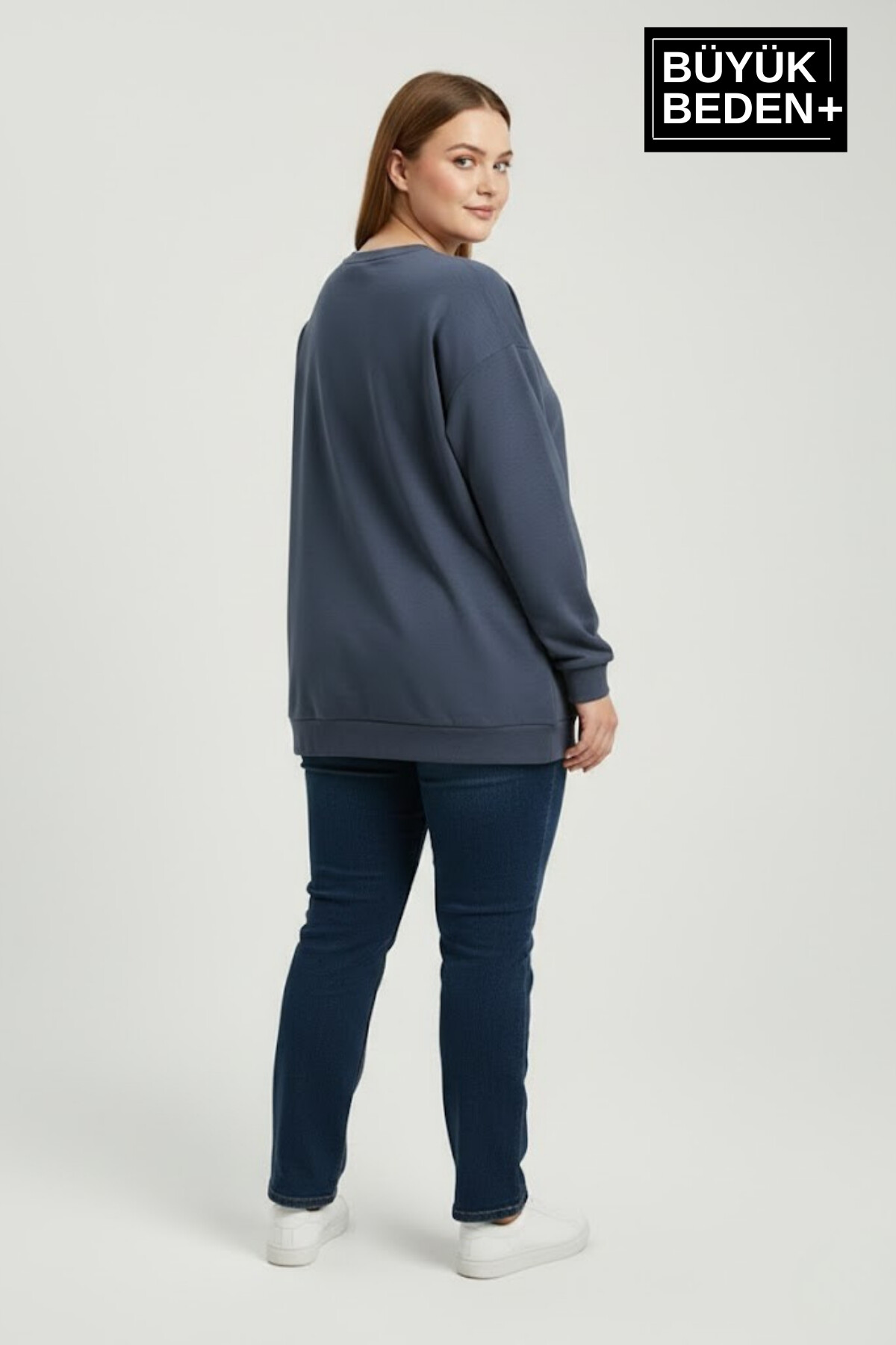 Kadın Büyük Beden NY Newyork Baskılı Bisiklet Yaka ince Sweatshirt SPR26BSWK956-15