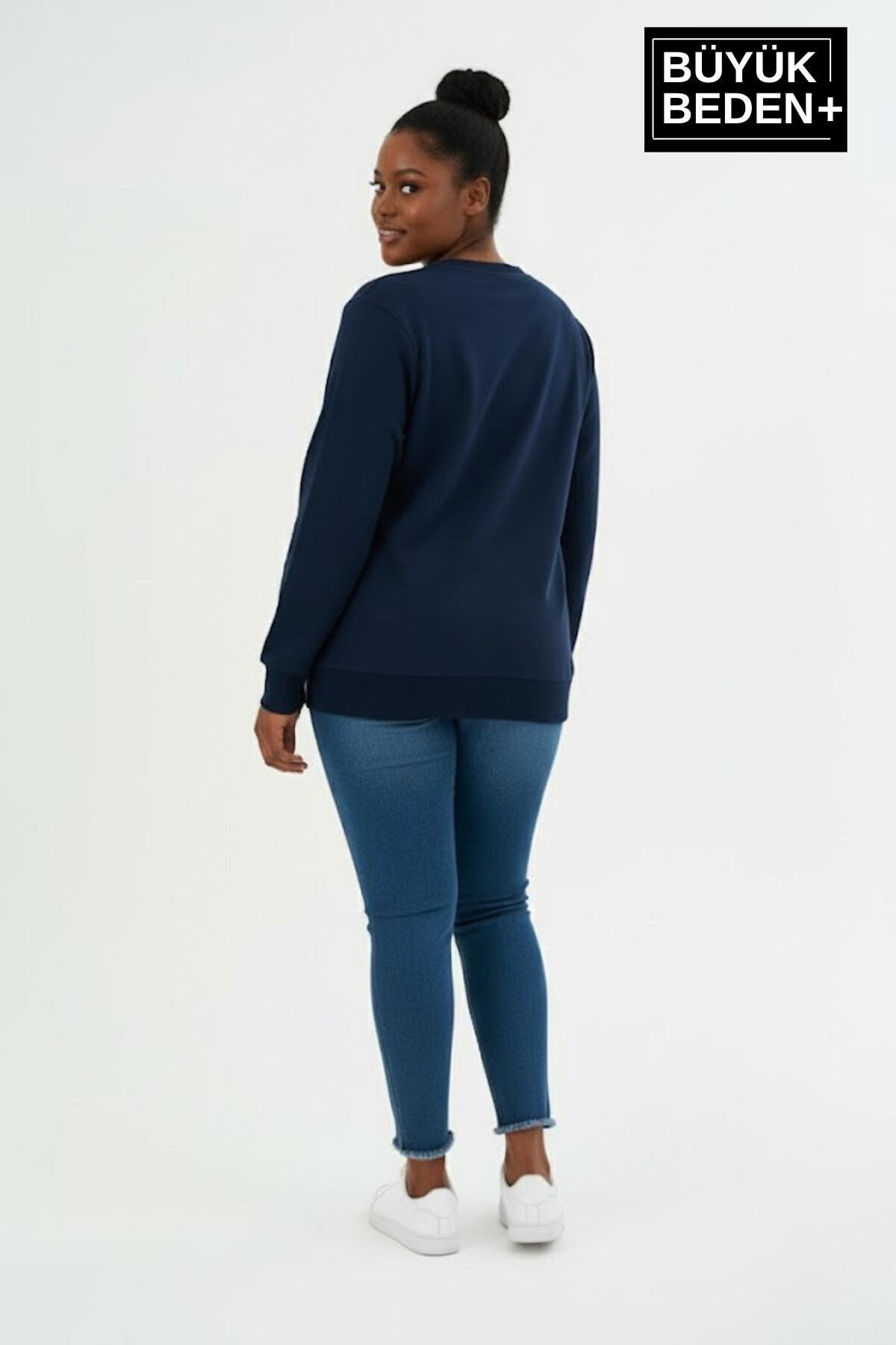 Kadın Büyük Beden Orta Brooklyn Baskılı Bisiklet Yaka İnce Sweatshirt SPR26BSWK956-8