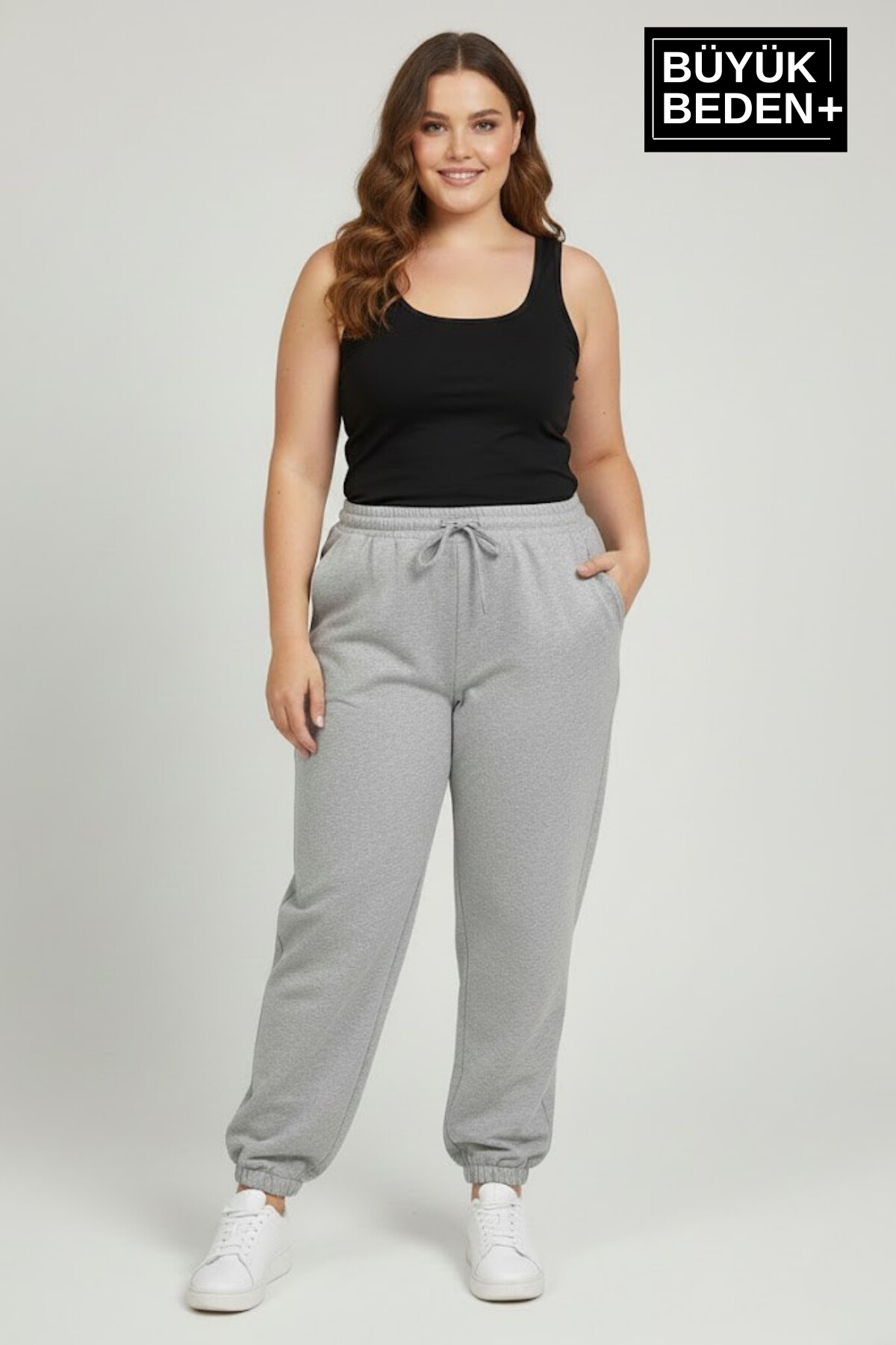Kadın Büyük Beden Paça Lastikli İki İplik Rahat Kalıp ince Eşofman Altı SPR26BEAK951