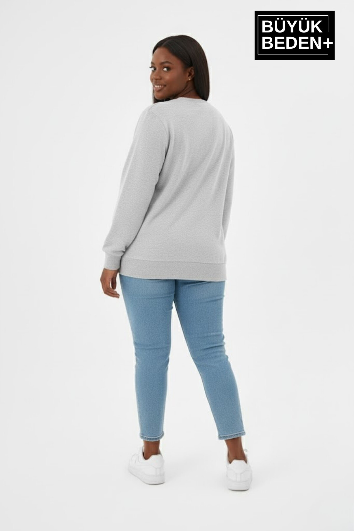 Kadın Büyük Beden Yelken Baskılı Bisiklet Yaka ince Sweatshirt SPR26BSWK956-11