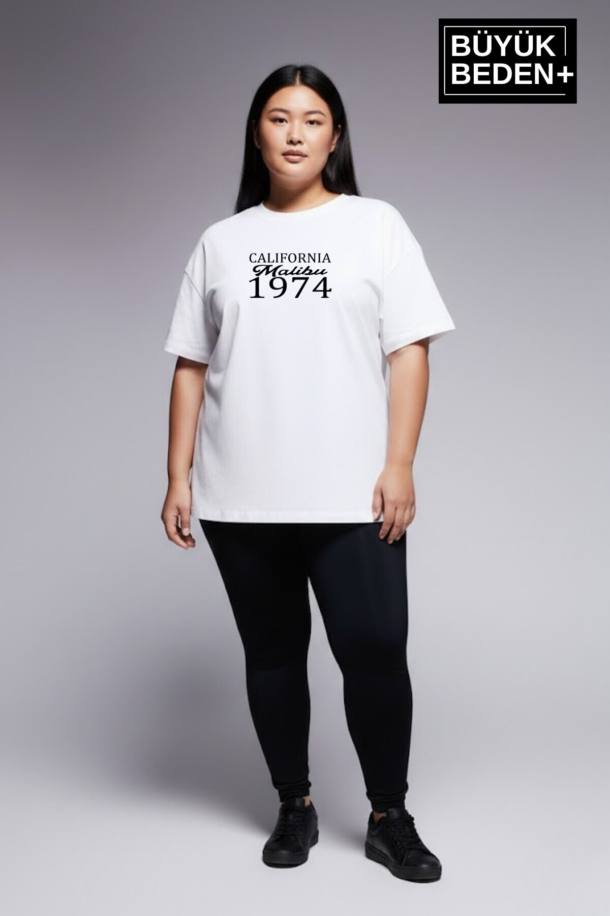 Süperlife Kadın Büyük Beden California 1974 Baskılı  3xl-6xl Bisiklet Yaka Tshırt SPR25BTSK510-2
