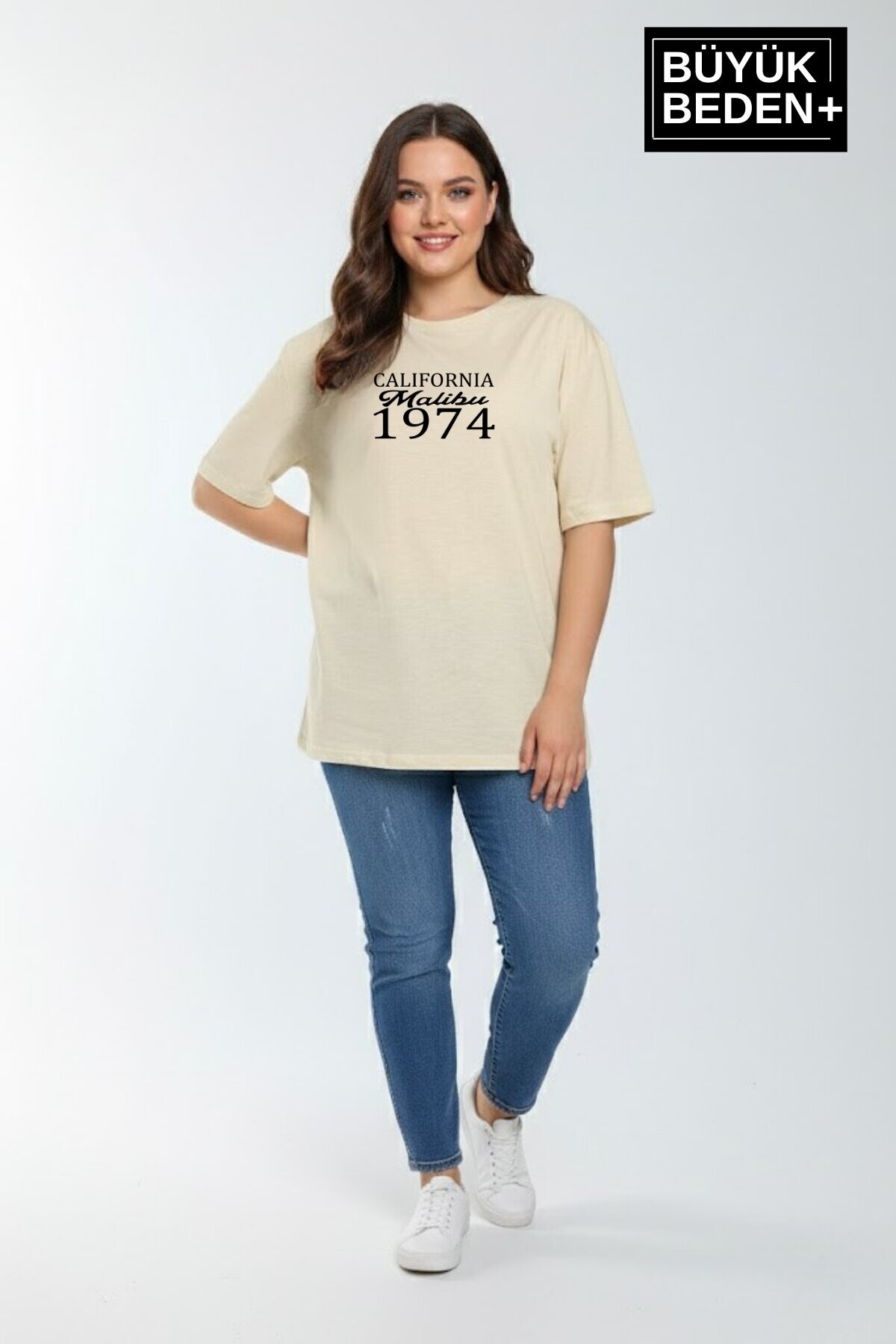 Süperlife Kadın Büyük Beden California 1974 Baskılı  3xl-6xl Bisiklet Yaka Tshırt SPR25BTSK510-2