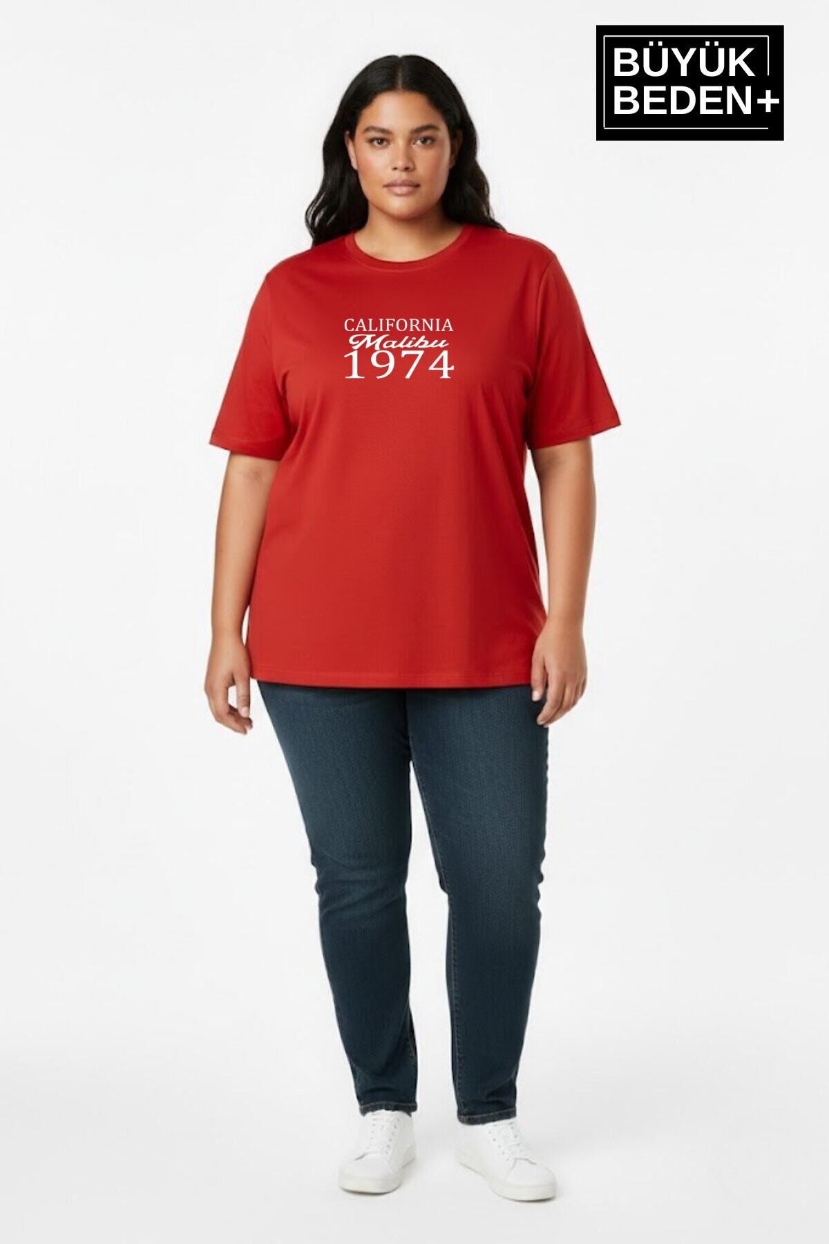 Süperlife Kadın Büyük Beden California 1974 Baskılı  3xl-6xl Bisiklet Yaka Tshırt SPR25BTSK510-2