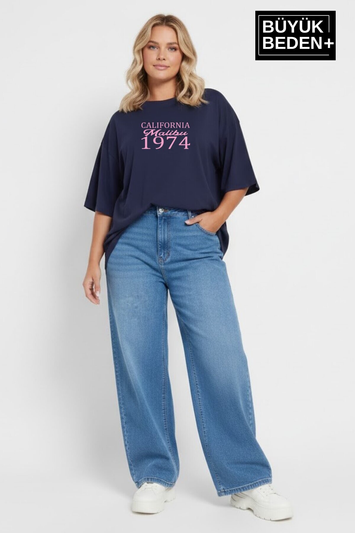 Süperlife Kadın Büyük Beden California 1974 Baskılı  3xl-6xl Bisiklet Yaka Tshırt SPR25BTSK510-2