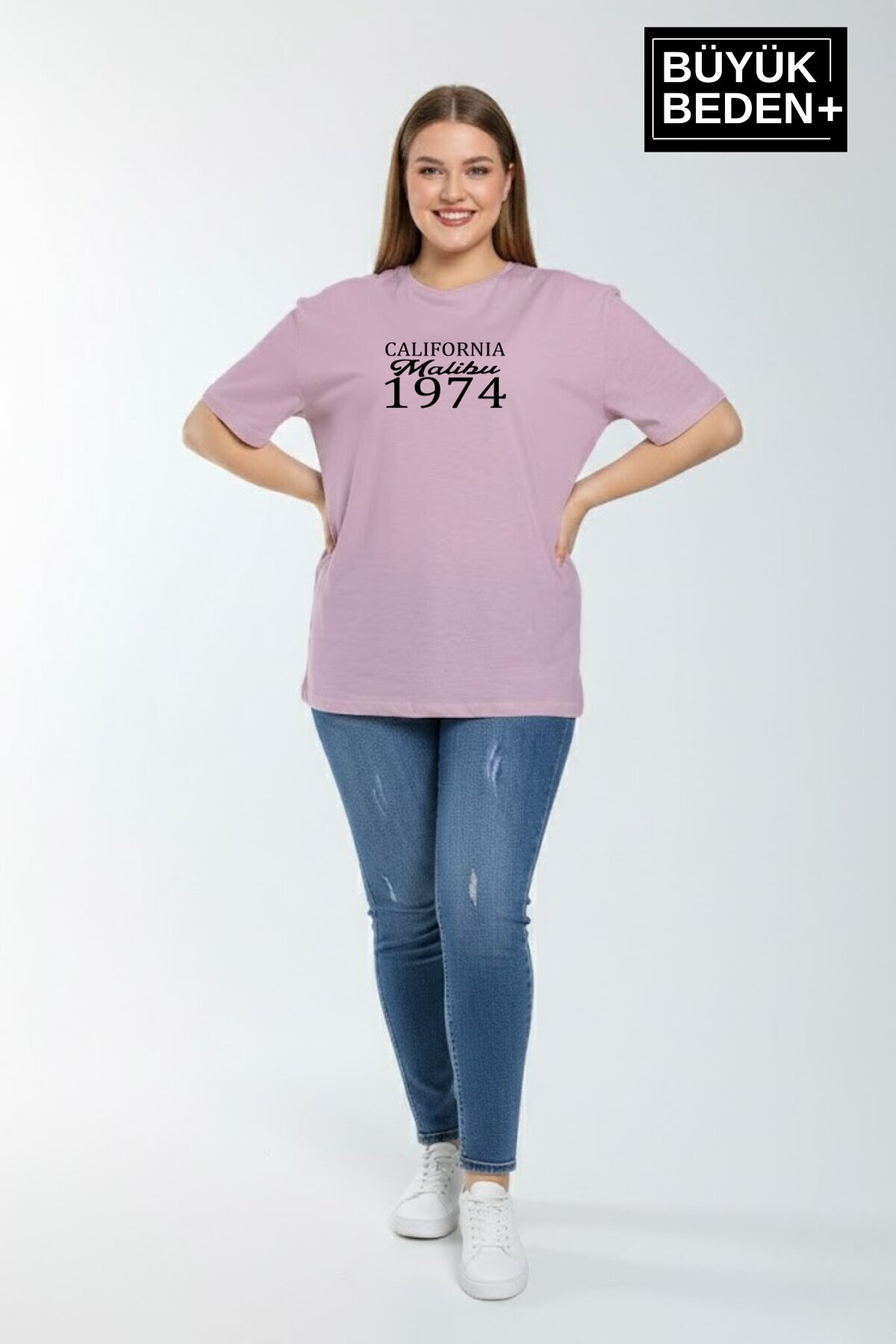 Süperlife Kadın Büyük Beden California 1974 Baskılı  3xl-6xl Bisiklet Yaka Tshırt SPR25BTSK510-2