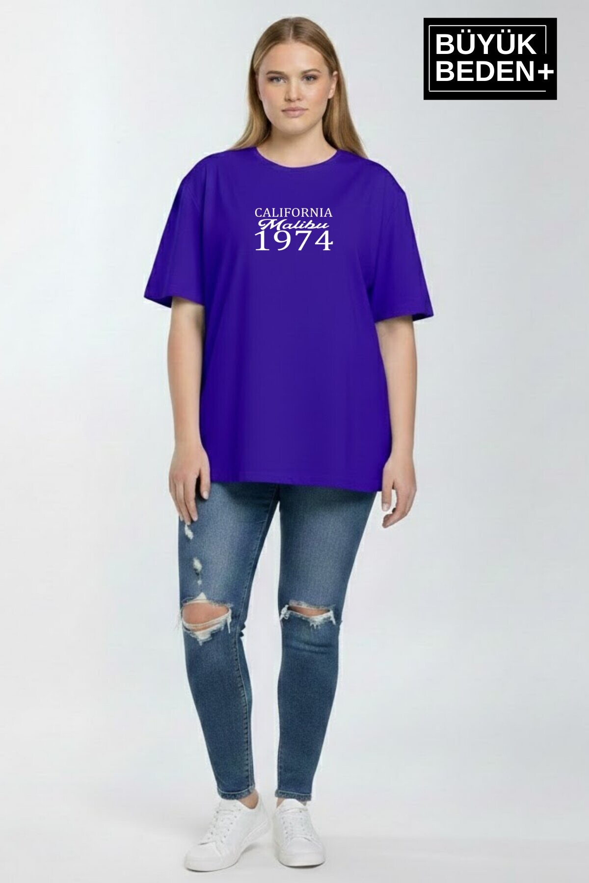 Süperlife Kadın Büyük Beden California 1974 Baskılı  3xl-6xl Bisiklet Yaka Tshırt SPR25BTSK510-2
