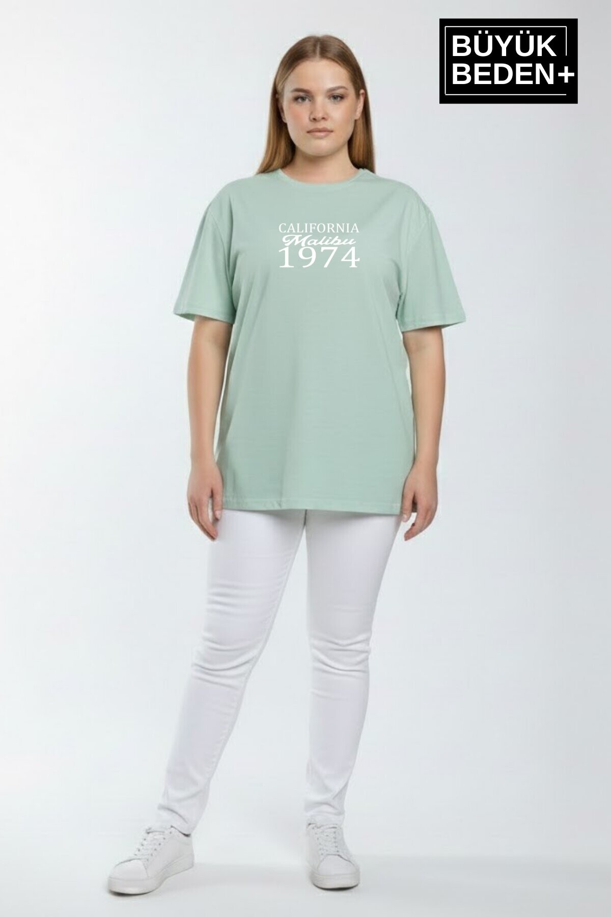 Süperlife Kadın Büyük Beden California 1974 Baskılı  3xl-6xl Bisiklet Yaka Tshırt SPR25BTSK510-2