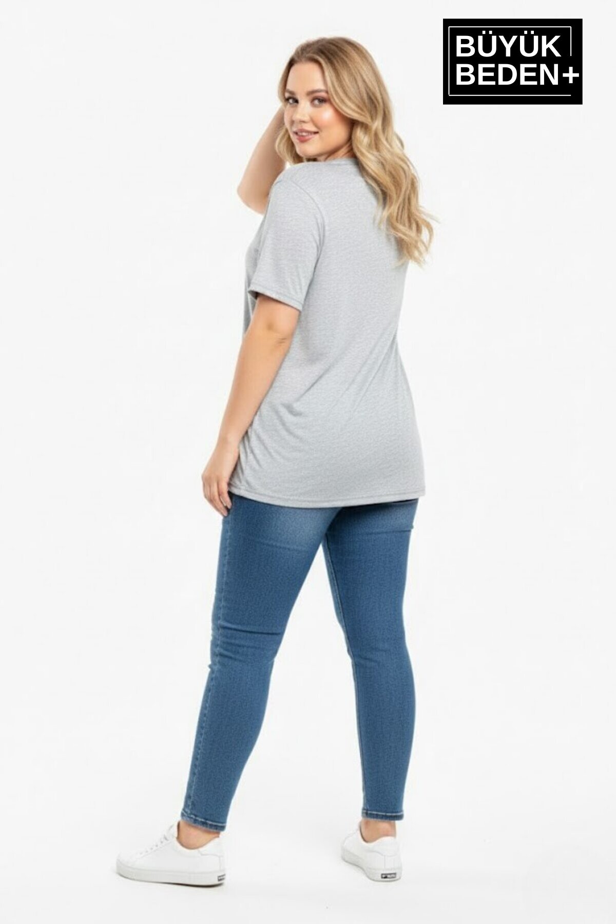 Süperlife Kadın Büyük Beden M Baskılı 3xl-6xl Bisiklet Yaka Tshırt SPR26BTSK510-12