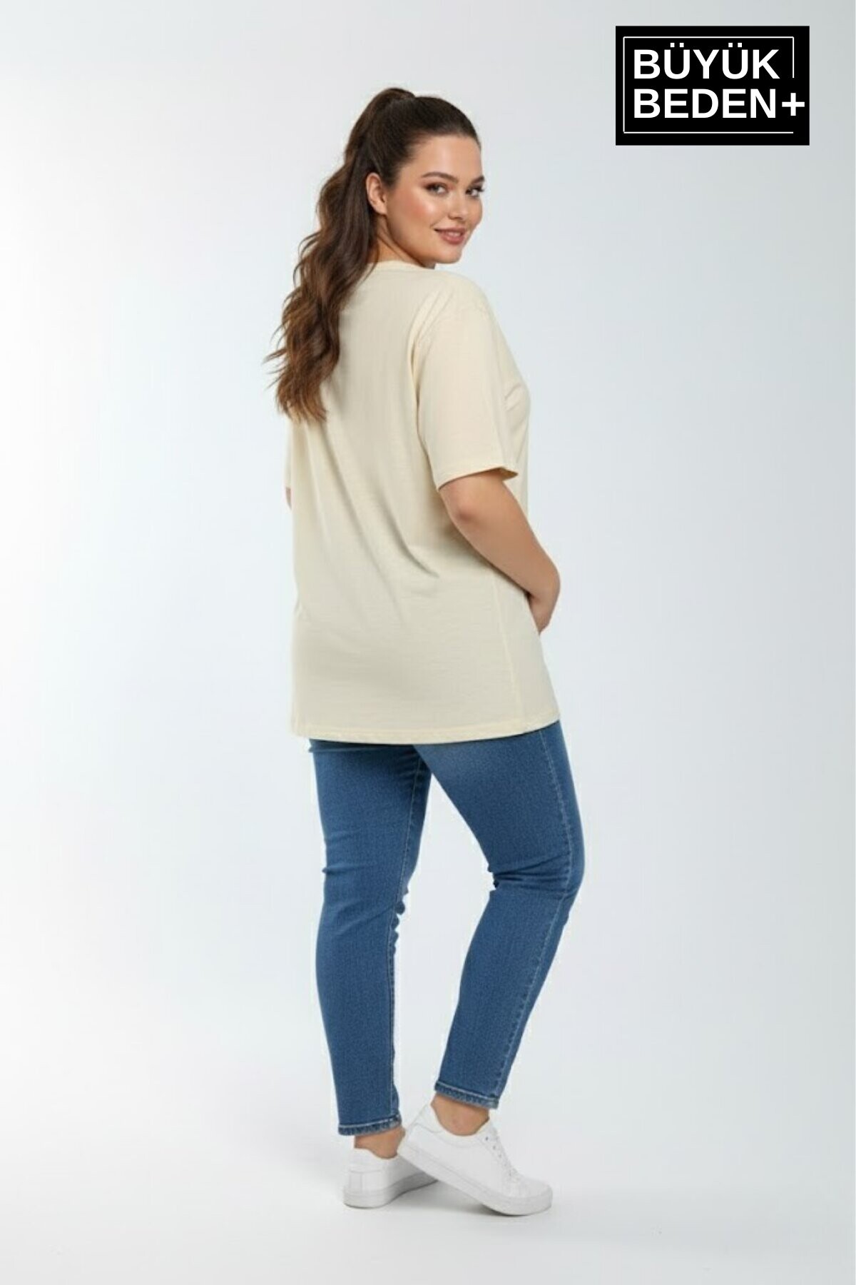 Süperlife Kadın Büyük Beden M Baskılı 3xl-6xl Bisiklet Yaka Tshırt SPR26BTSK510-12