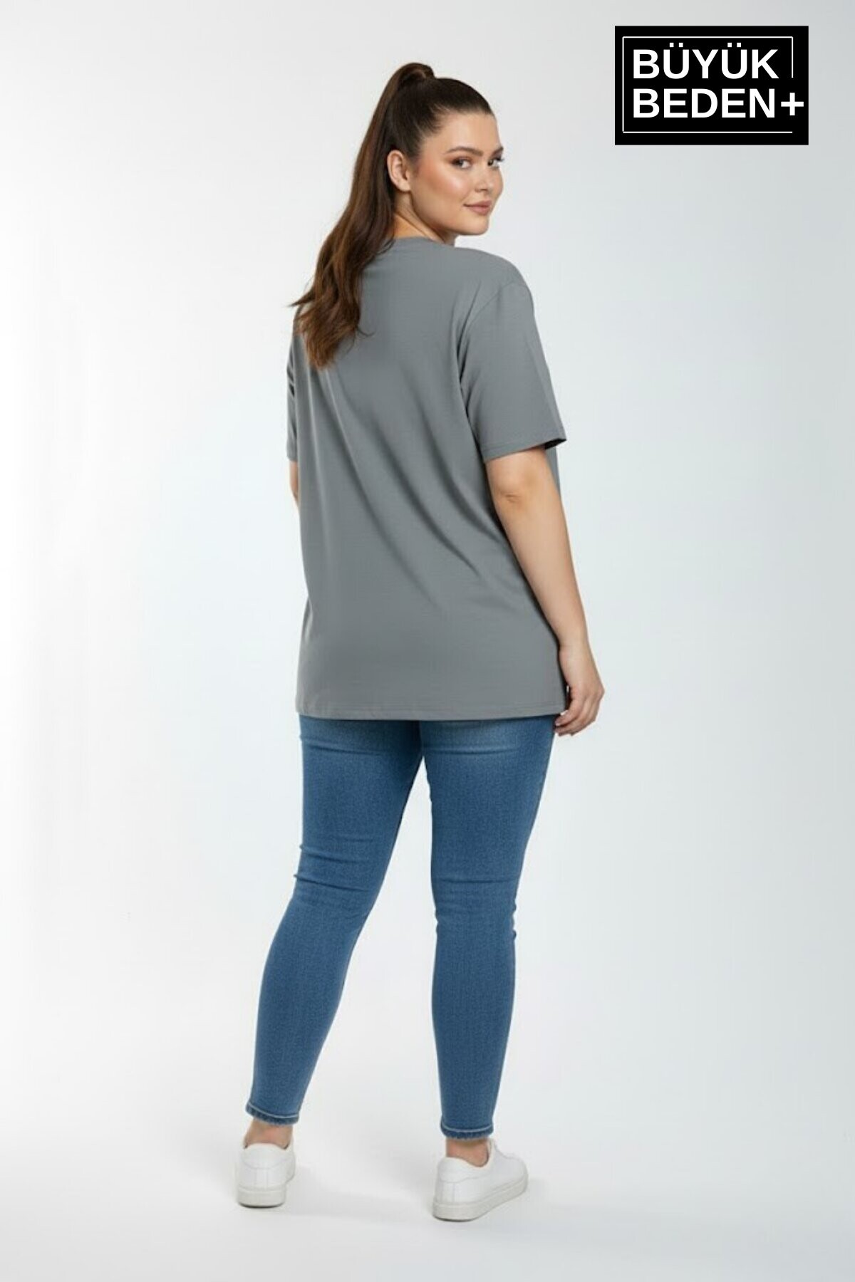 Süperlife Kadın Büyük Beden M Baskılı 3xl-6xl Bisiklet Yaka Tshırt SPR26BTSK510-12
