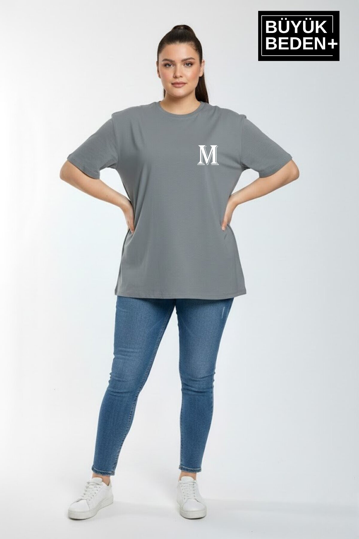 Süperlife Kadın Büyük Beden M Baskılı 3xl-6xl Bisiklet Yaka Tshırt SPR26BTSK510-12