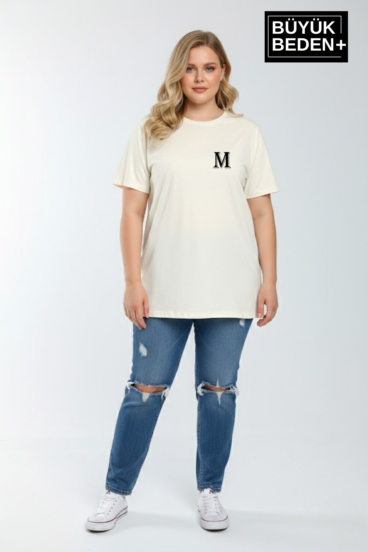 Süperlife Kadın Büyük Beden M Baskılı 3xl-6xl Bisiklet Yaka Tshırt SPR26BTSK510-12