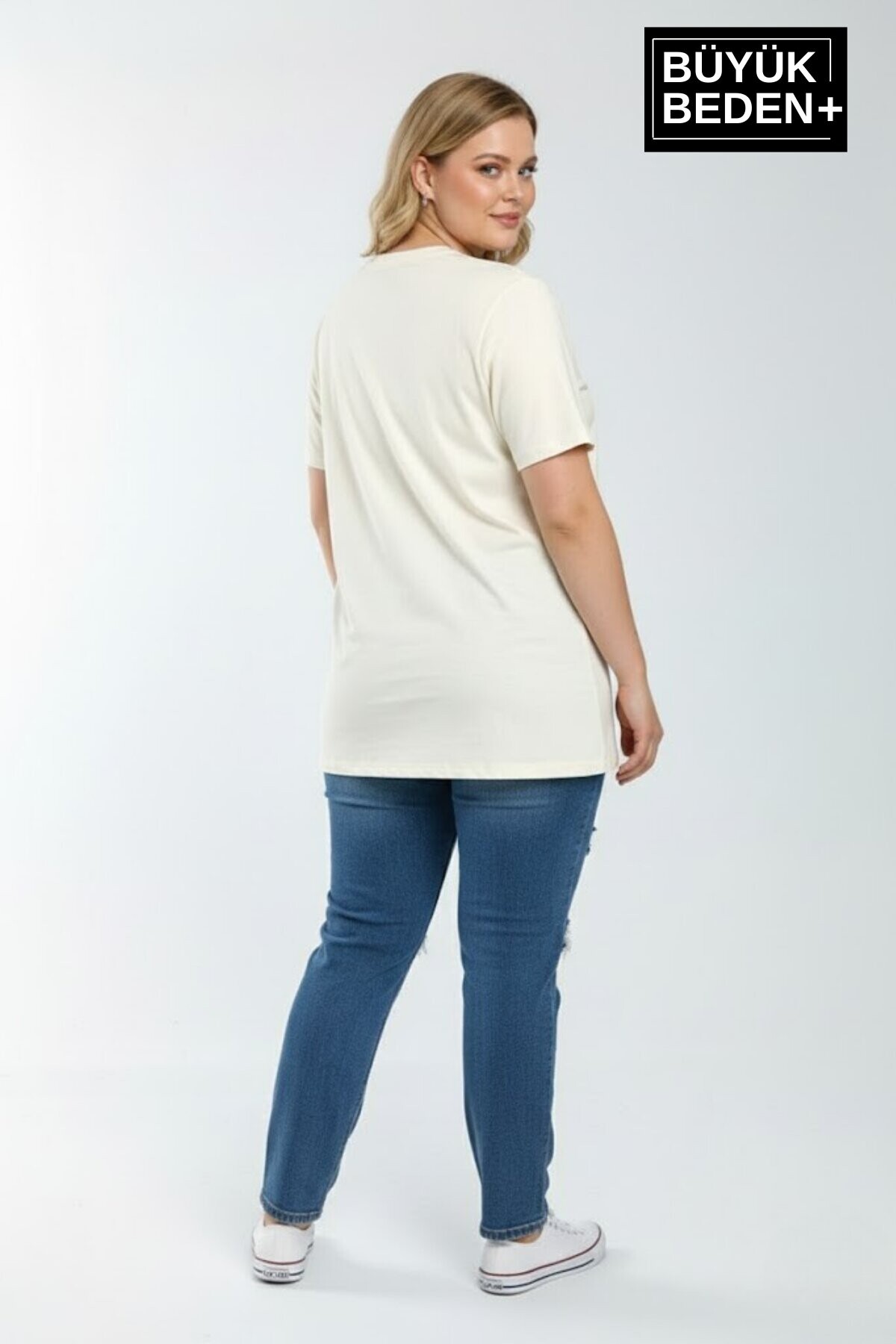 Süperlife Kadın Büyük Beden M Baskılı 3xl-6xl Bisiklet Yaka Tshırt SPR26BTSK510-12