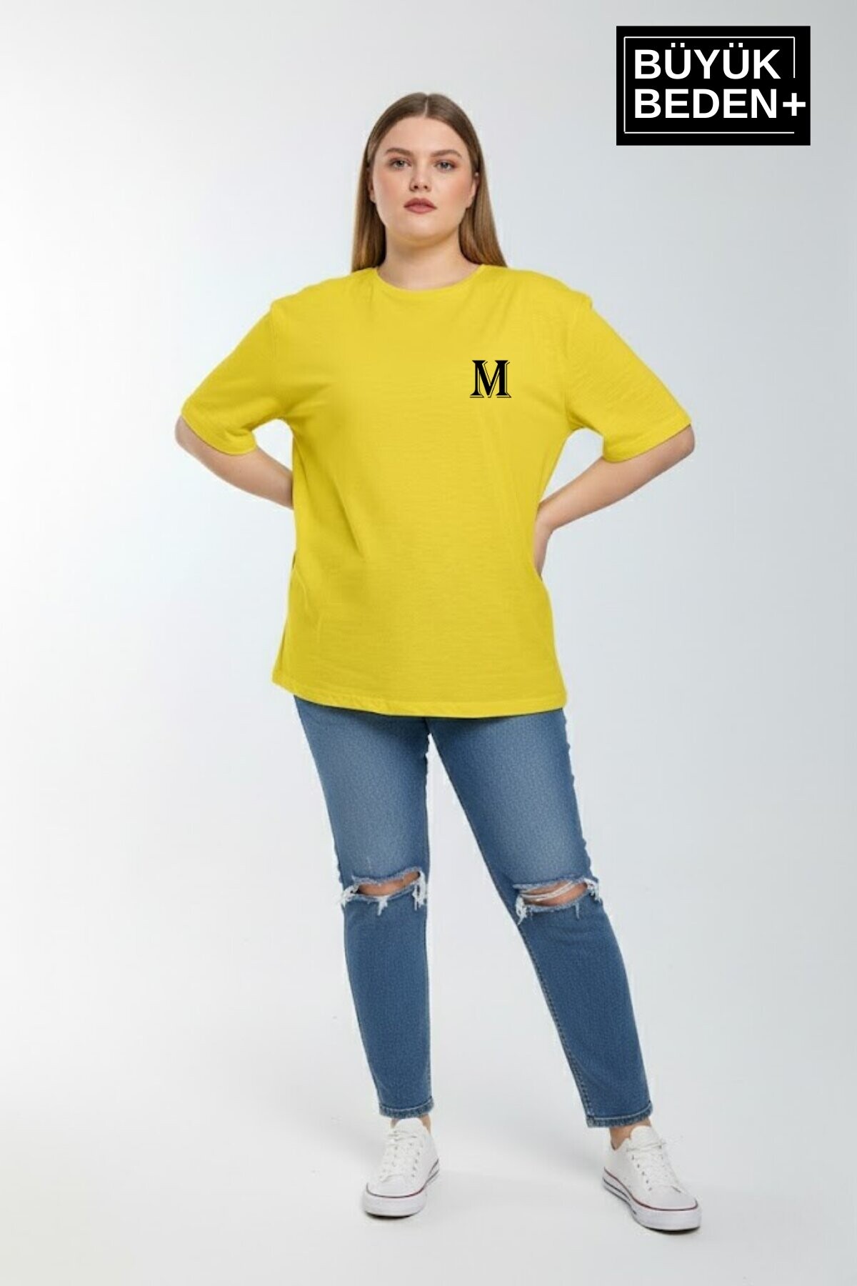 Süperlife Kadın Büyük Beden M Baskılı 3xl-6xl Bisiklet Yaka Tshırt SPR26BTSK510-12